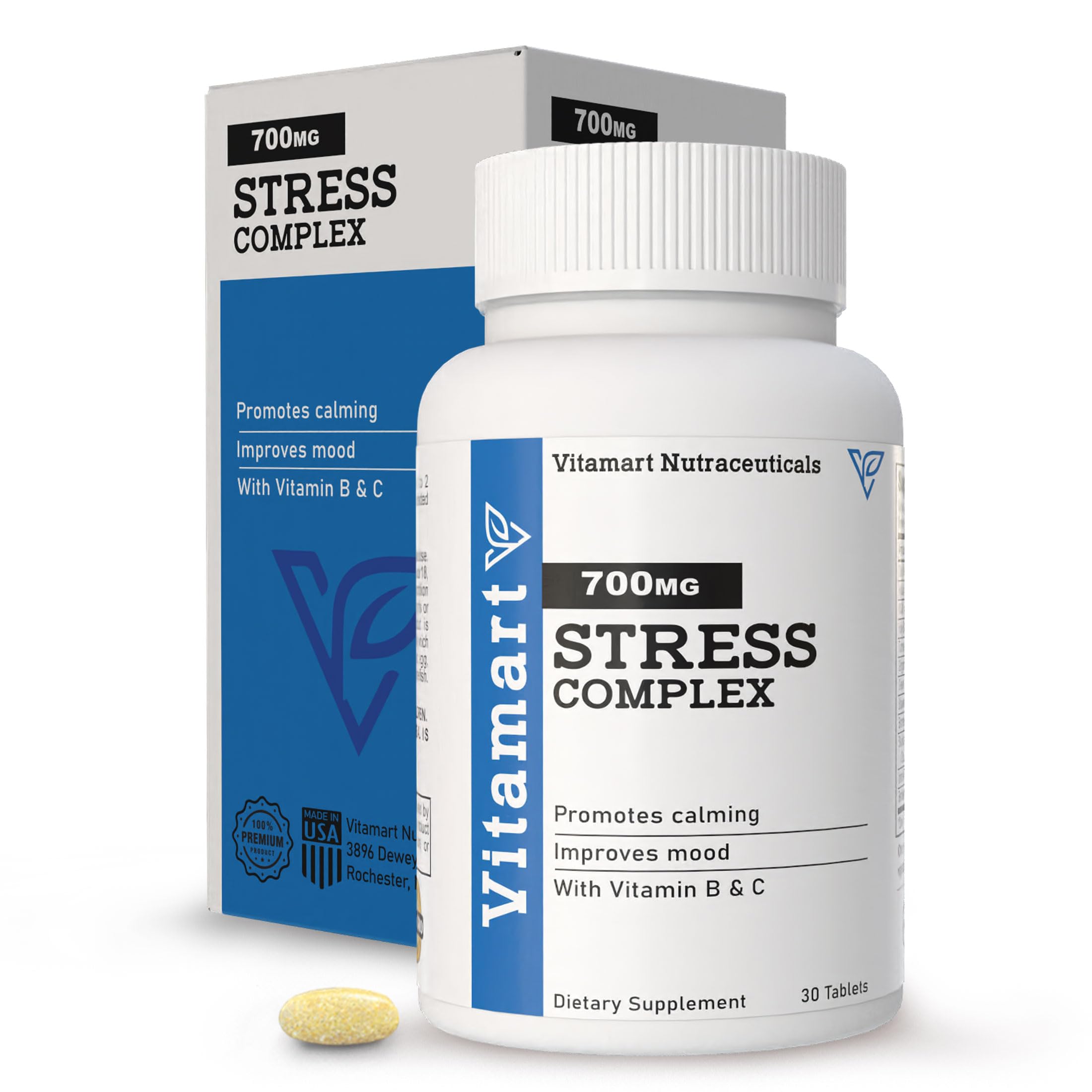 Vitamart Stress & Mood Tablets front view with packaging