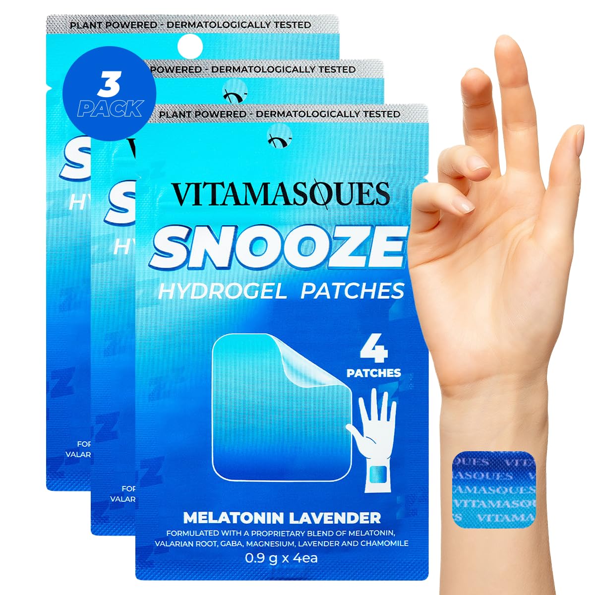 Vitamasques Snooze Hydrogel Sleep Patches front view packaging