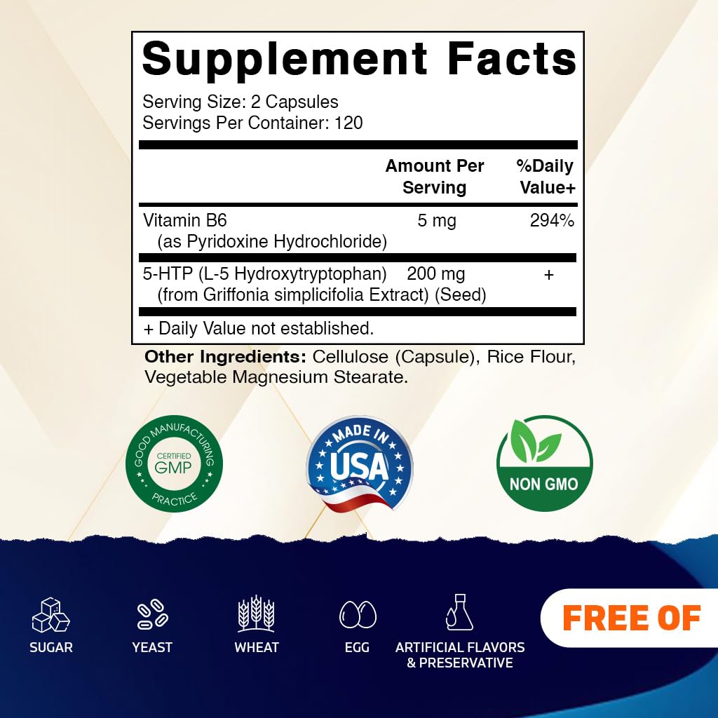 Vitamatic 5-HTP Supplement side view with label