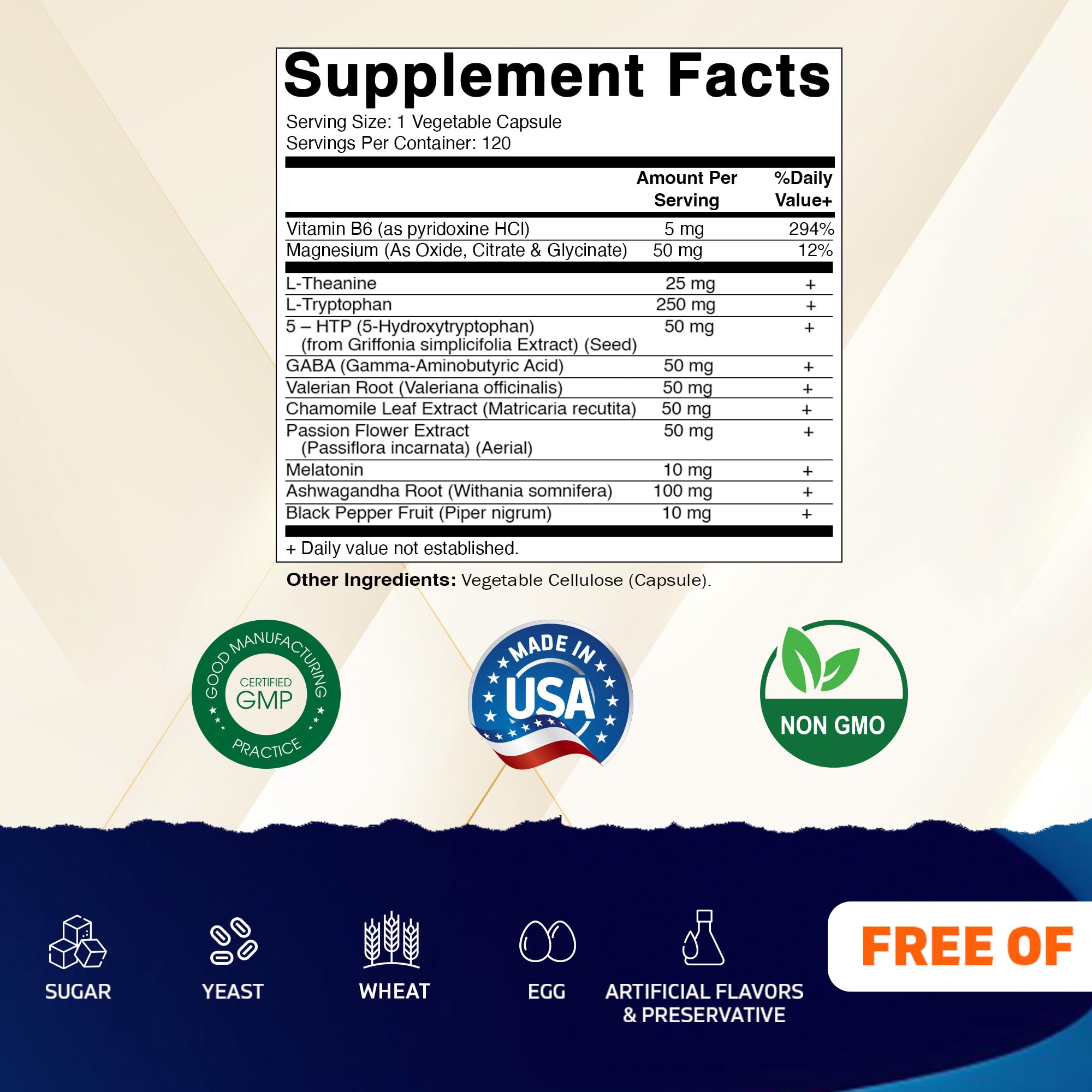 Vitamatic Advanced Sleep Supplement 120 vegetarian capsules side view