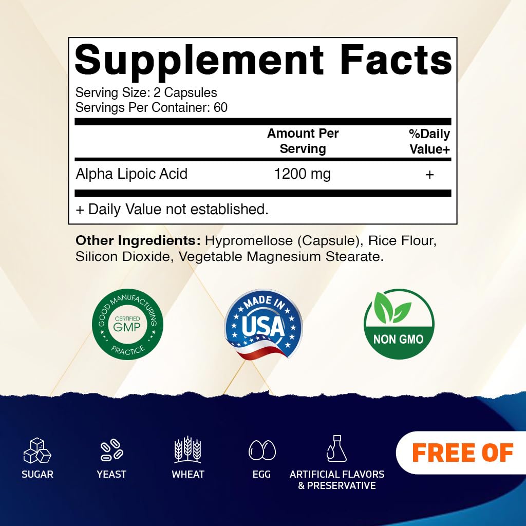 Vitamatic Alpha Lipoic Acid 1200mg capsules side view