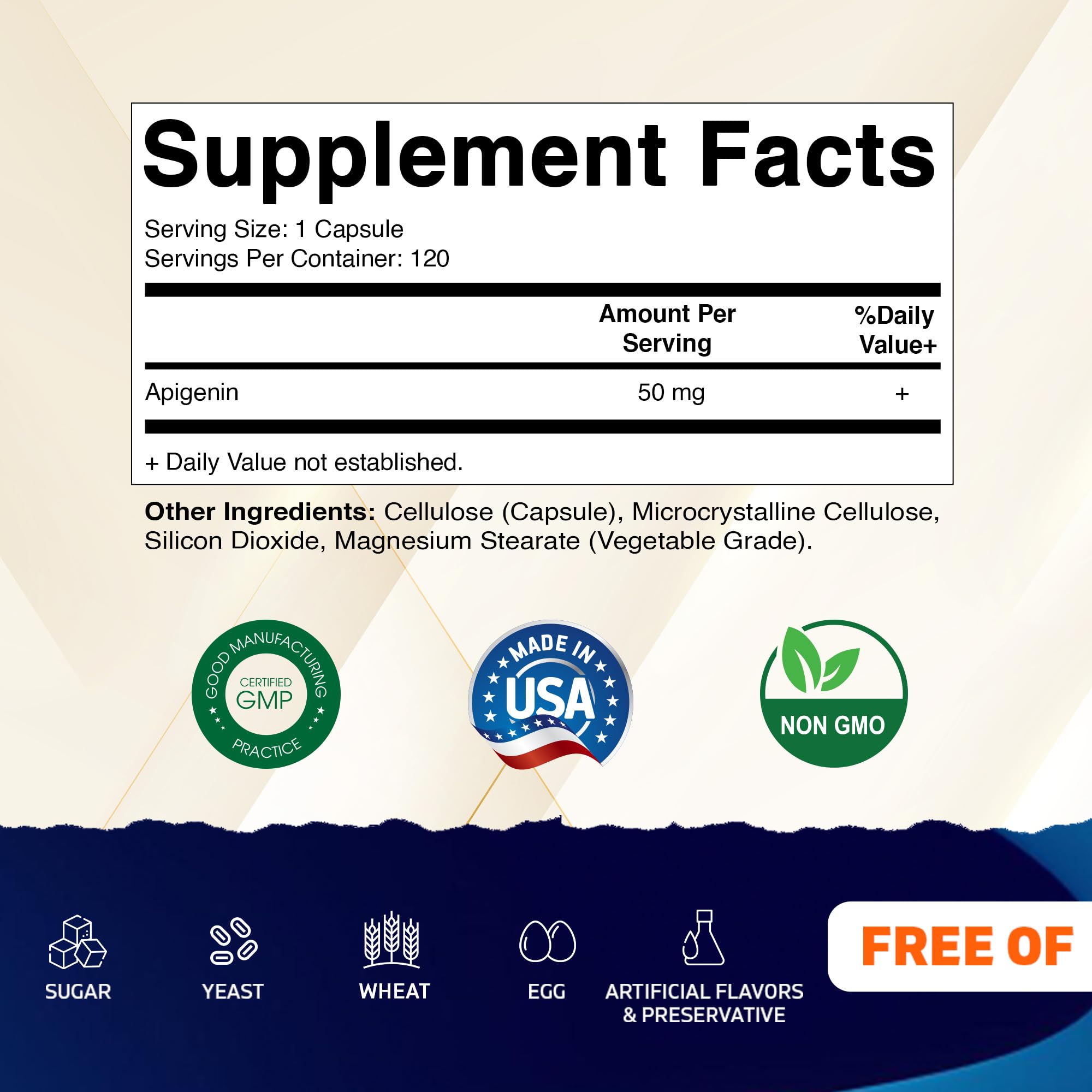 Vitamatic Apigenin 50mg Capsules side view showing capsule size