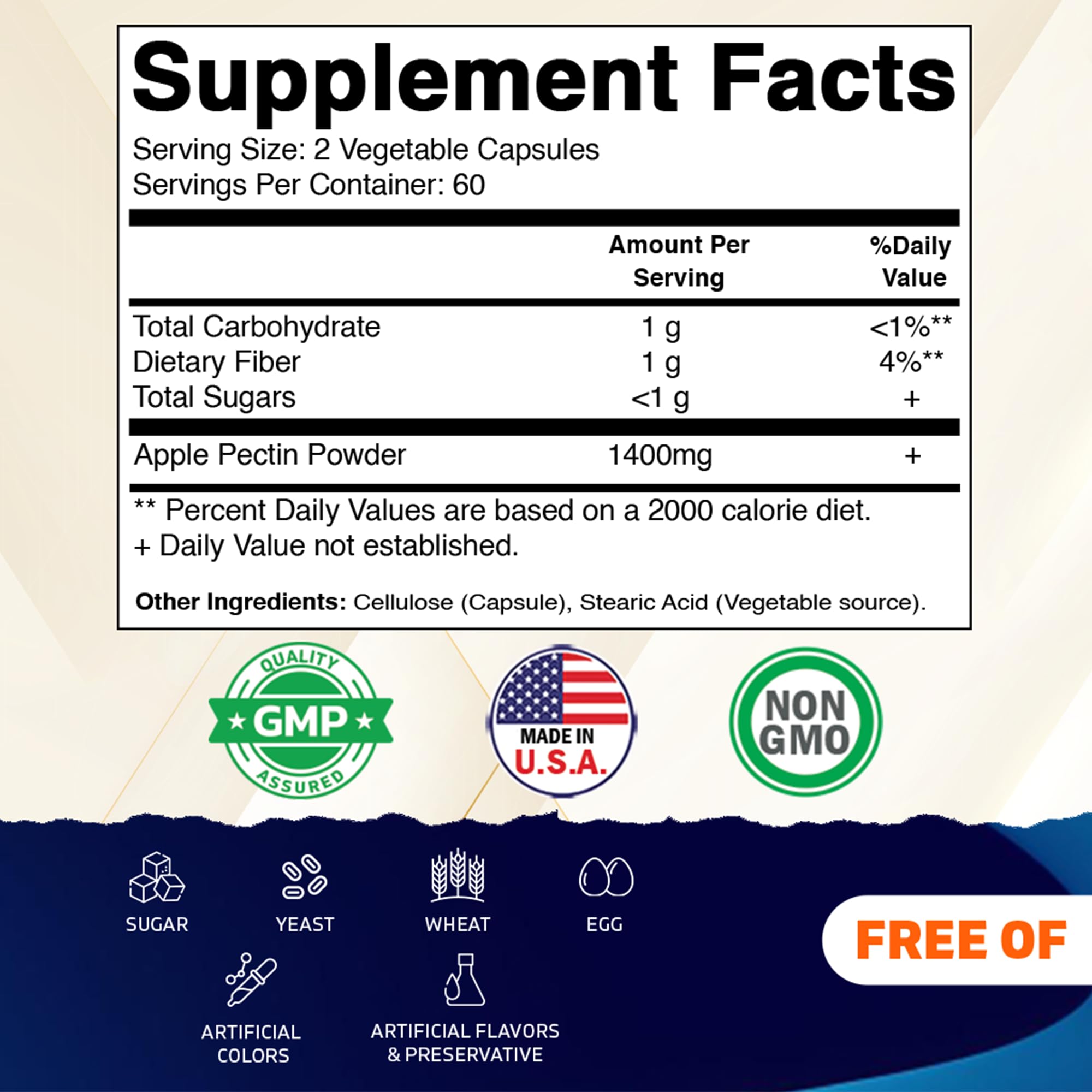 Vitamatic Apple Pectin Dietary Fibre Supplement capsule bottle side view