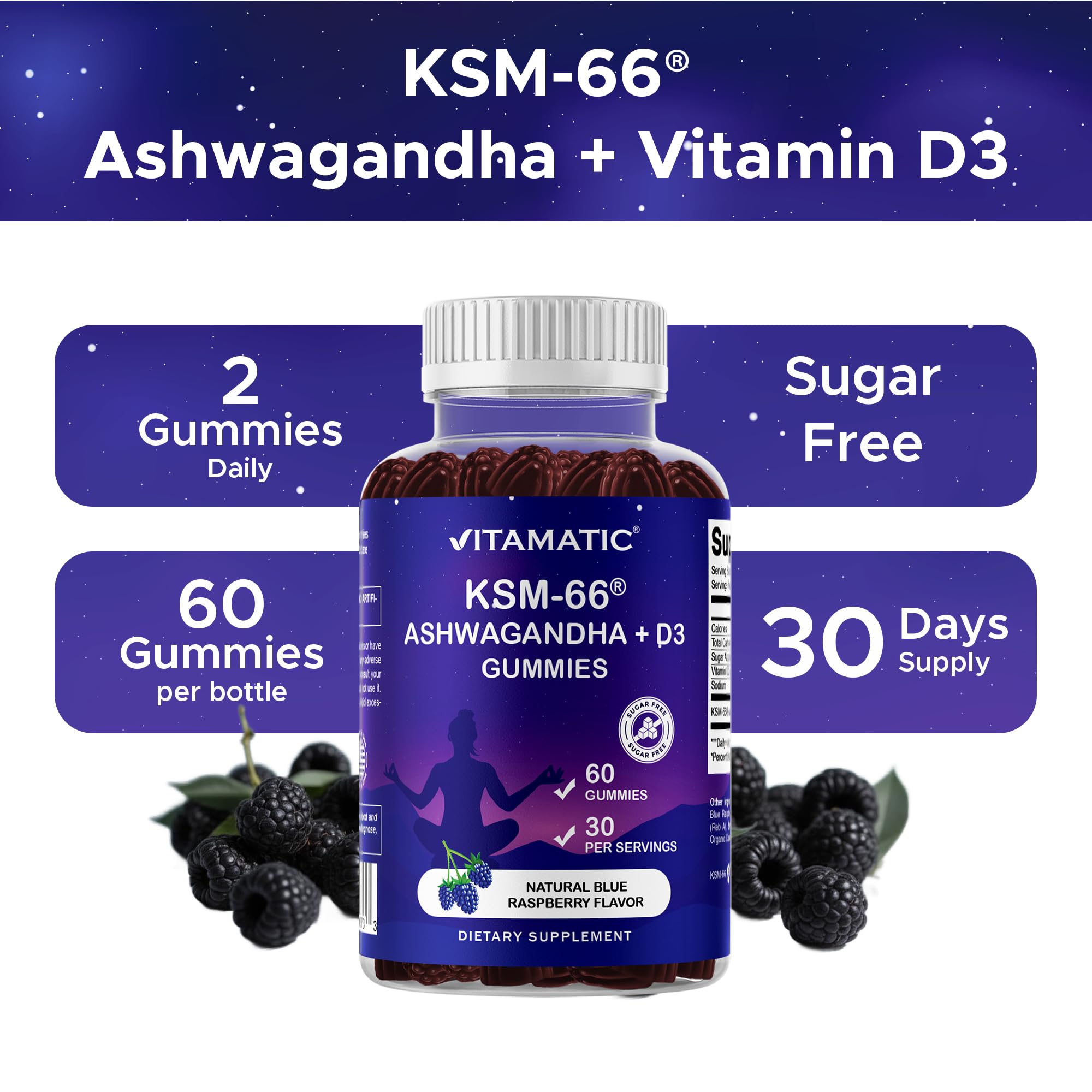 Vitamatic Ashwagandha Gummies on a wooden table