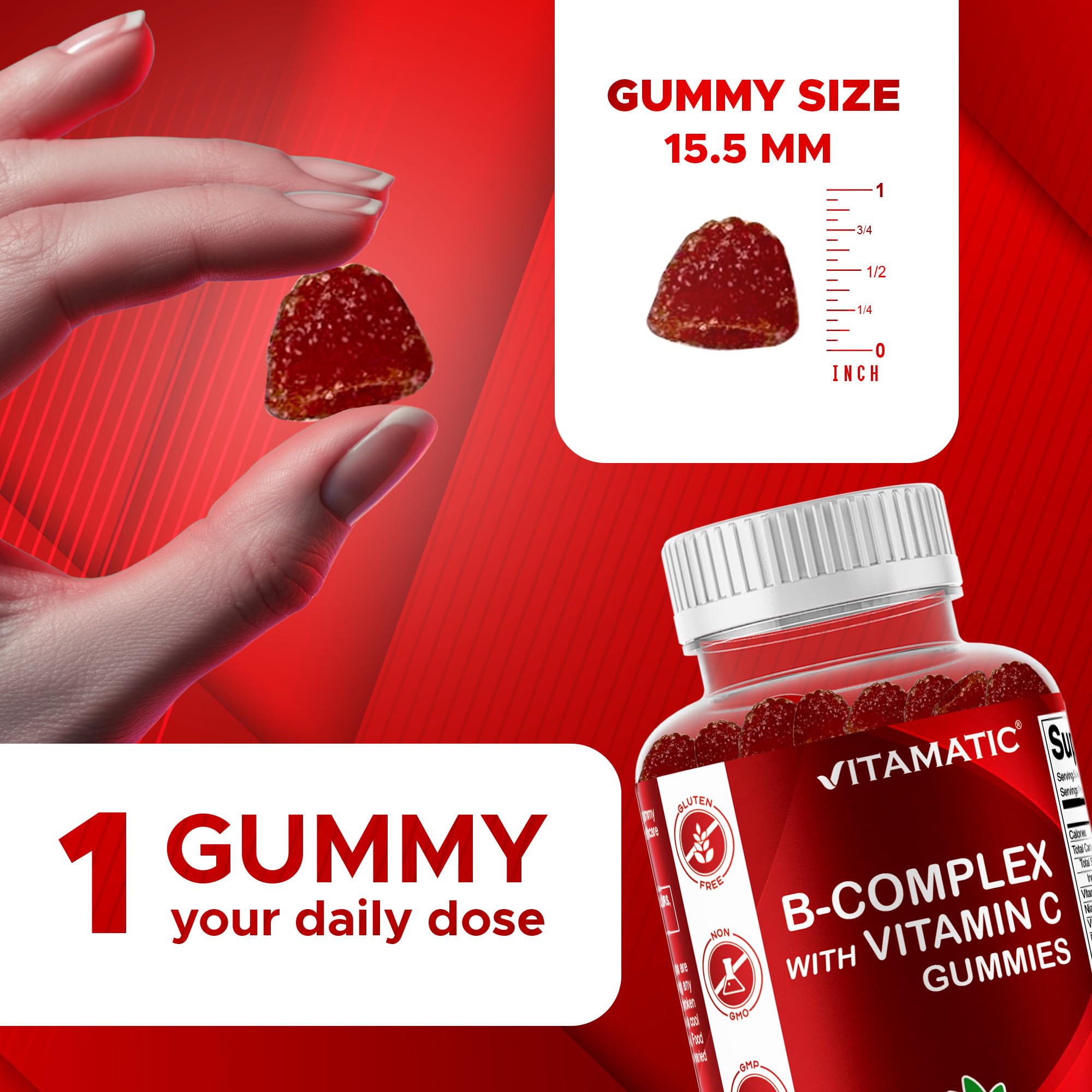 Vitamatic B-Complex Gummies close-up of ingredients list