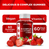 Vitamatic B-Complex Gummies displayed with fresh strawberries