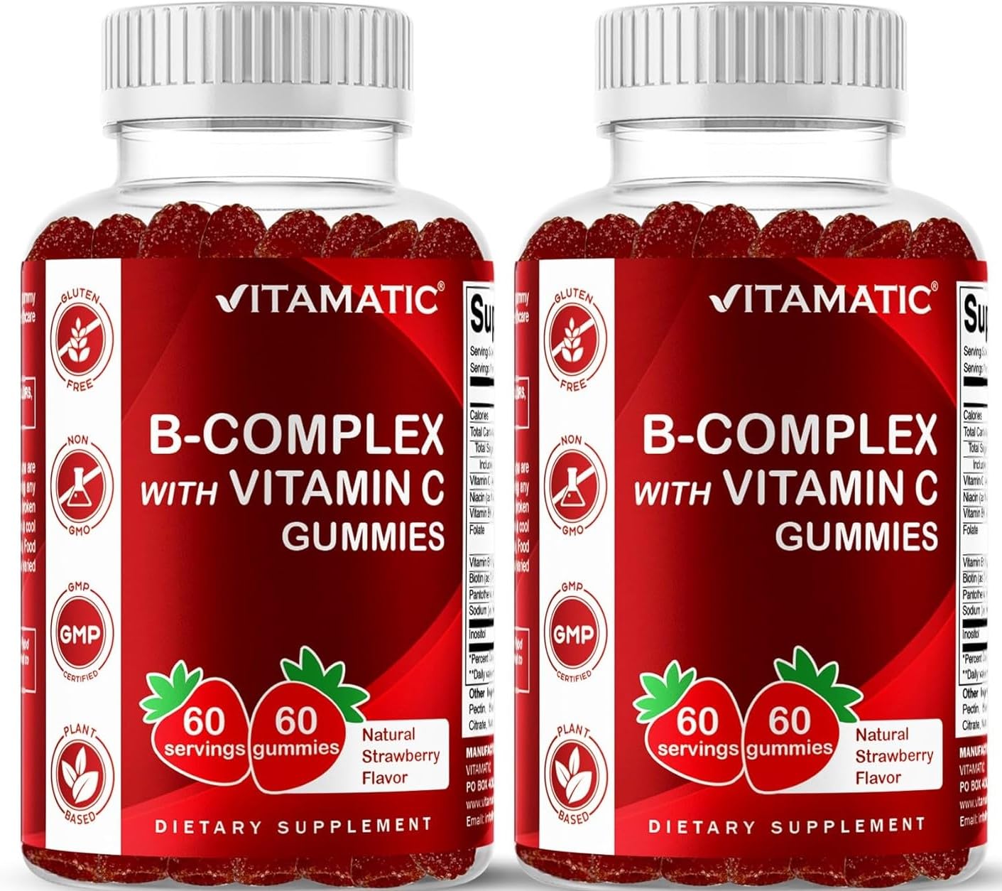 Vitamatic B-Complex Gummies front view with strawberry flavour