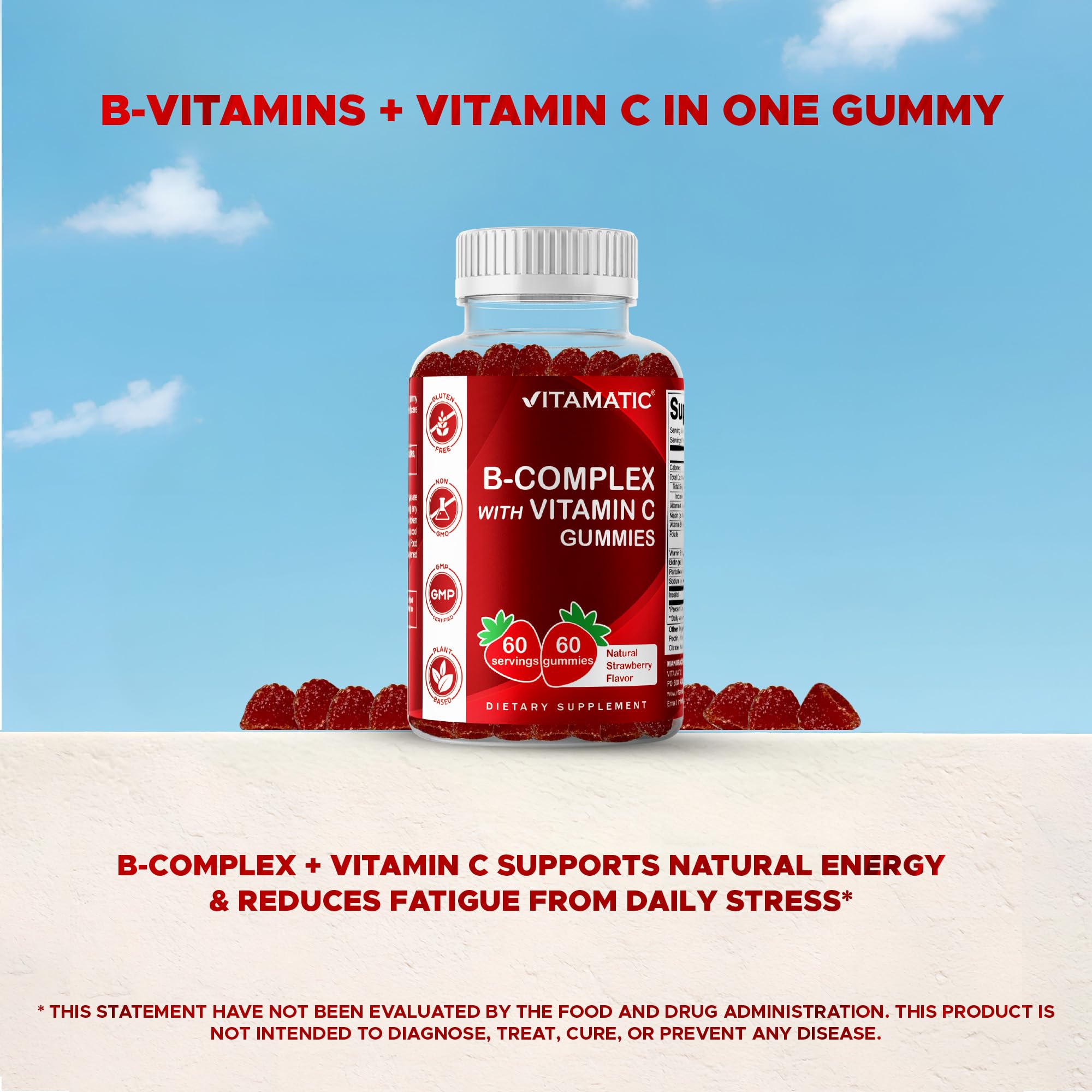 Vitamatic B-Complex Gummies with a measuring spoon