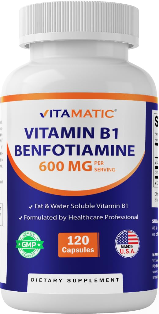 Vitamatic B1 Thiamine 300mg Benfotiamine bottle front view