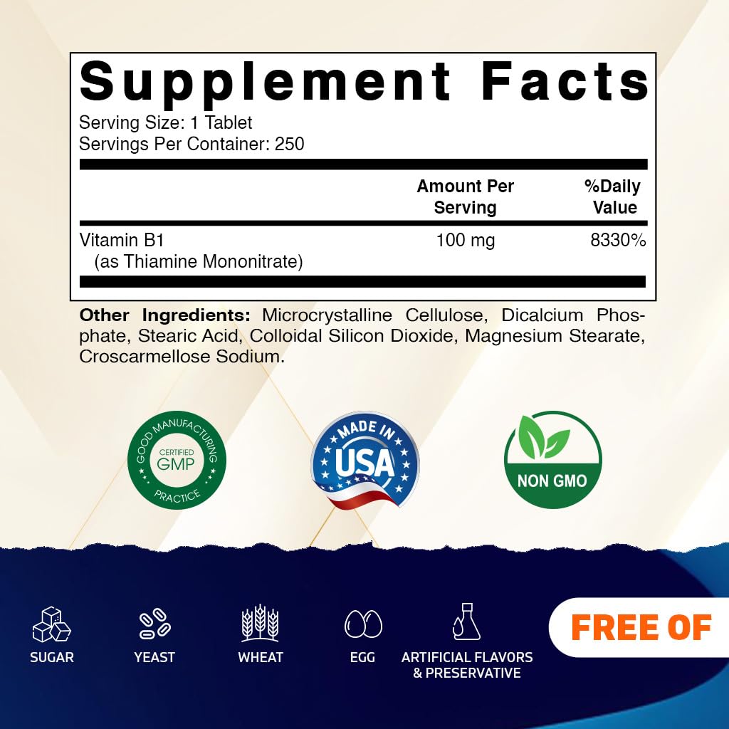Vitamatic B1 Thiamine Supplement 100mg side view of bottle