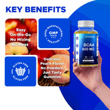 Vitamatic BCAA Gummies displayed on a gym bench