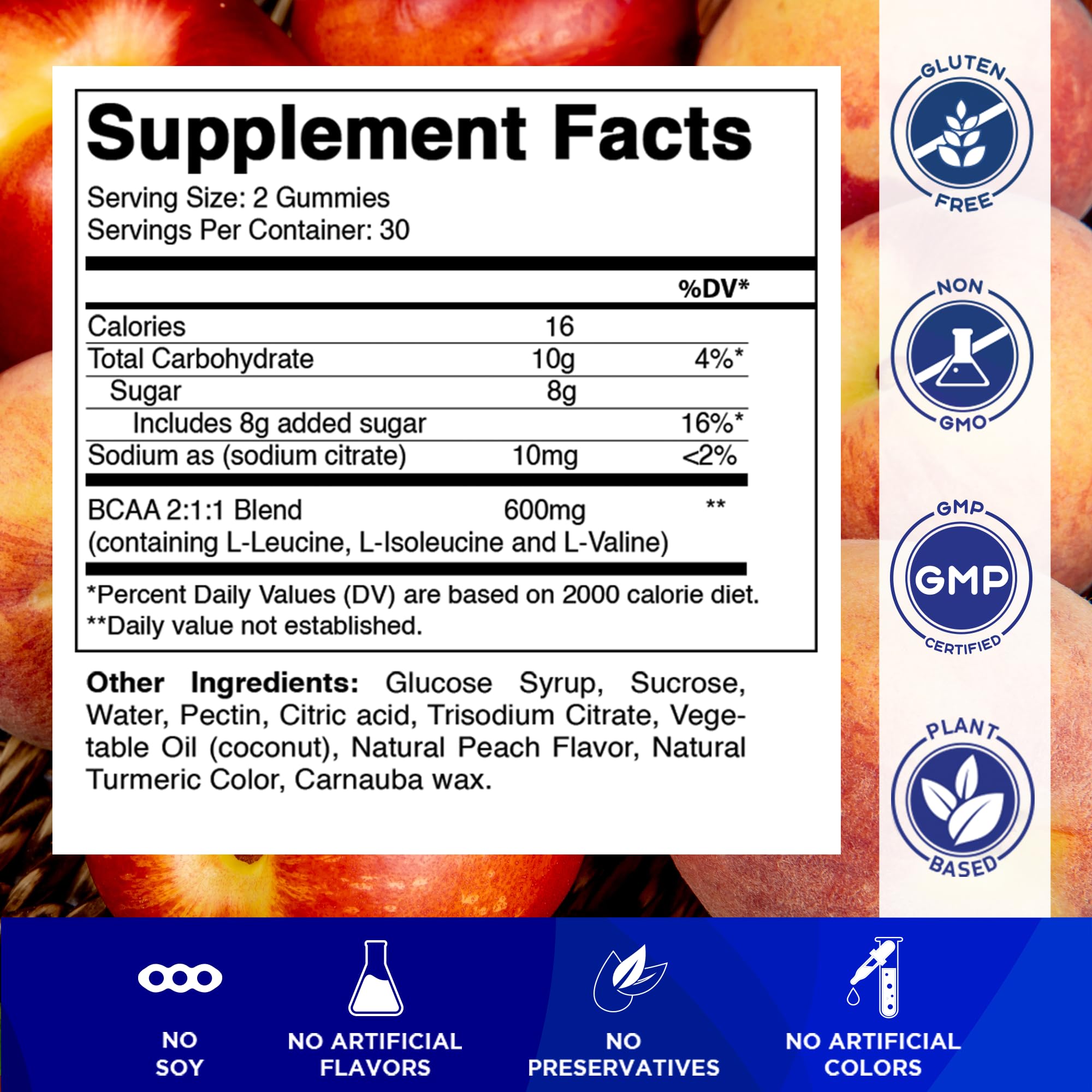 Vitamatic BCAA Gummies peach flavour gummies close-up