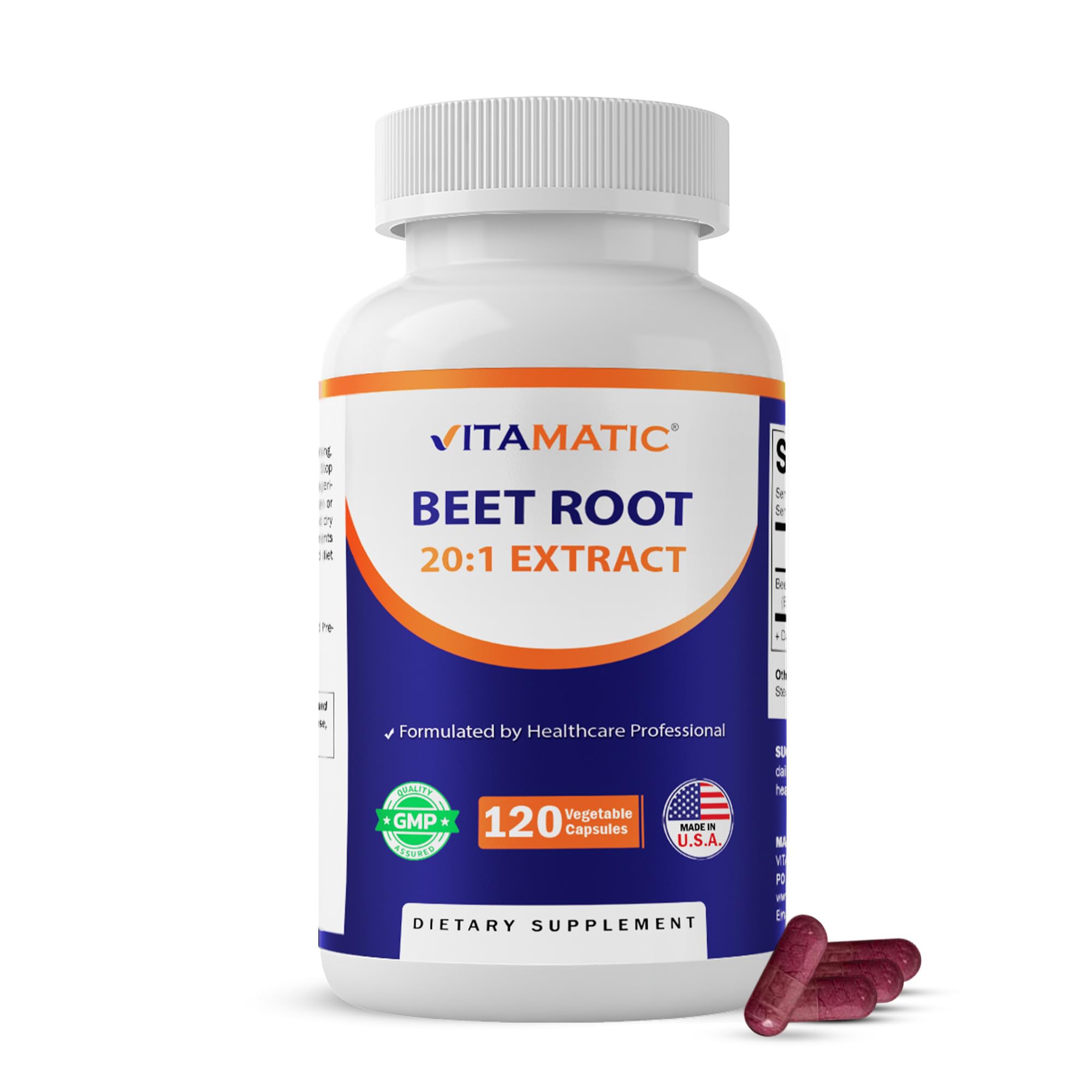 Vitamatic Beet Root Extract 800mg vegetable capsules front view
