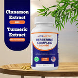 Vitamatic Berberine with Ceylon Cinnamon capsules on a table