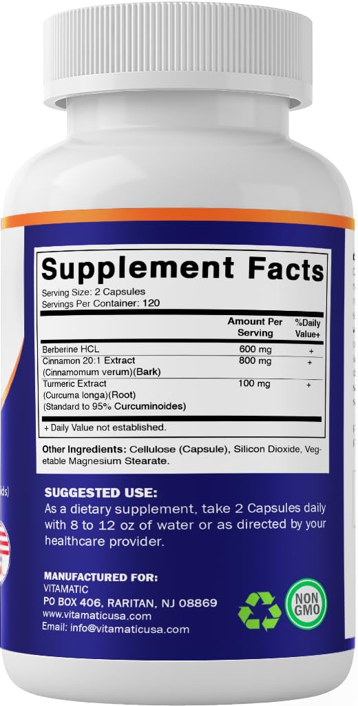 Vitamatic Berberine with Ceylon Cinnamon packaging details