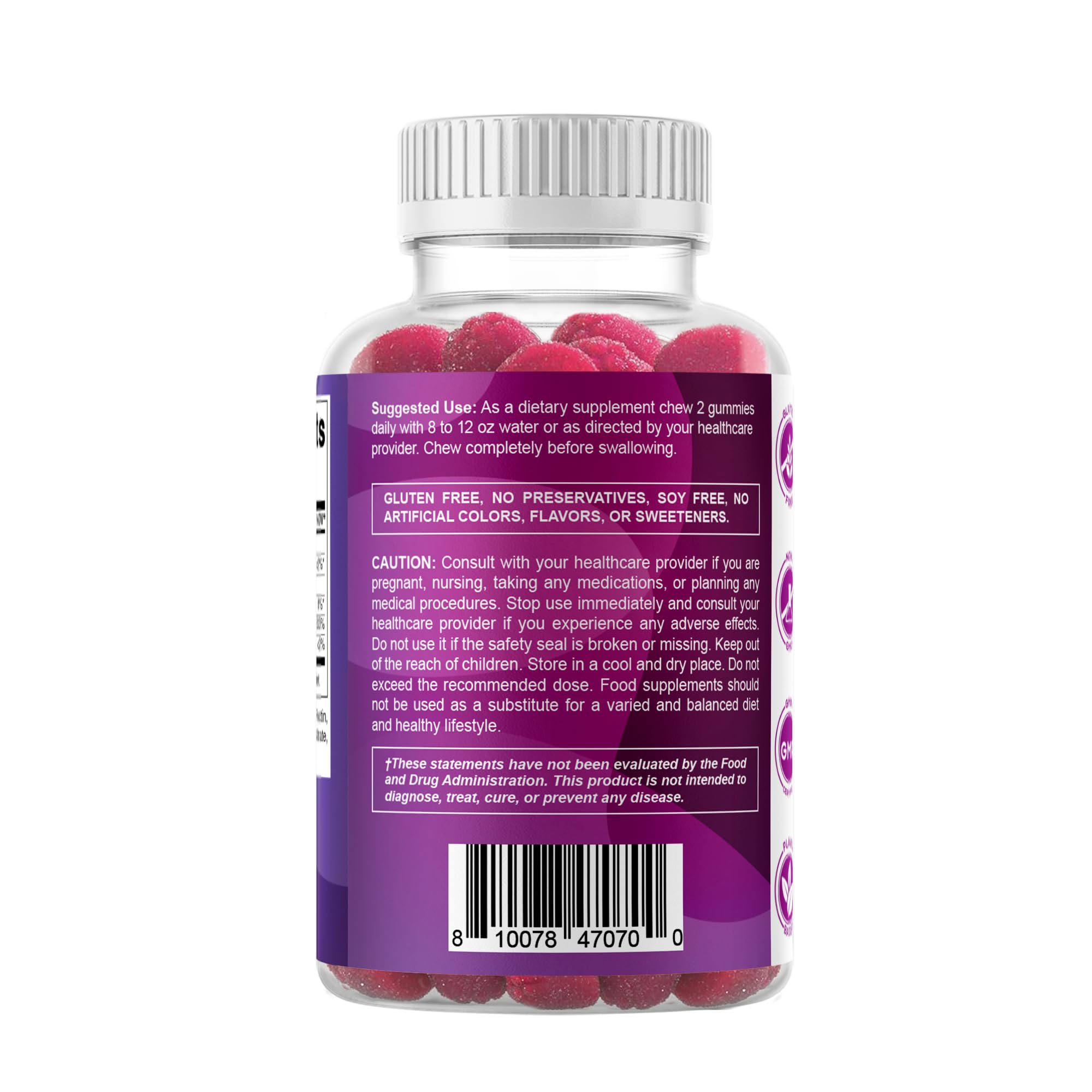 Vitamatic Biotin Gummies back view with nutritional information