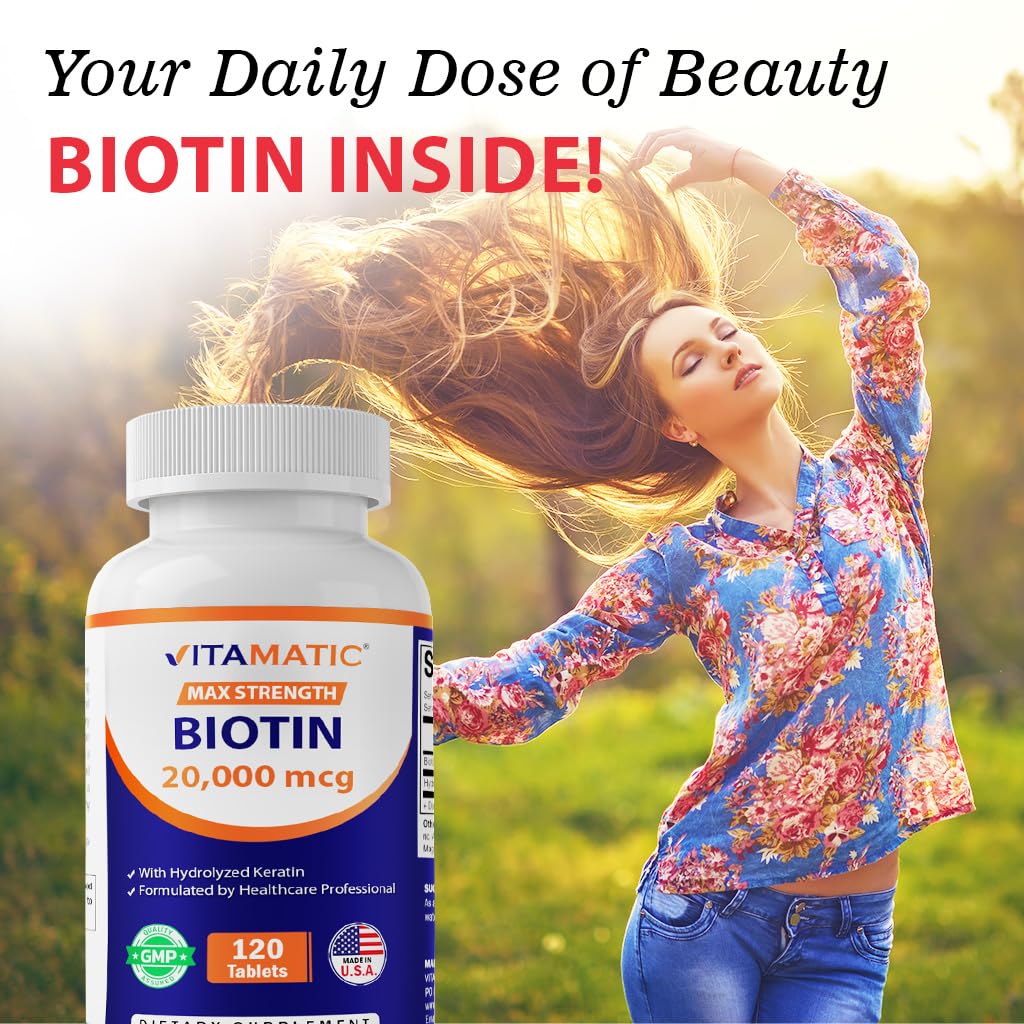 Vitamatic Biotin Hair Skin & Nail Vitamins bottle with label