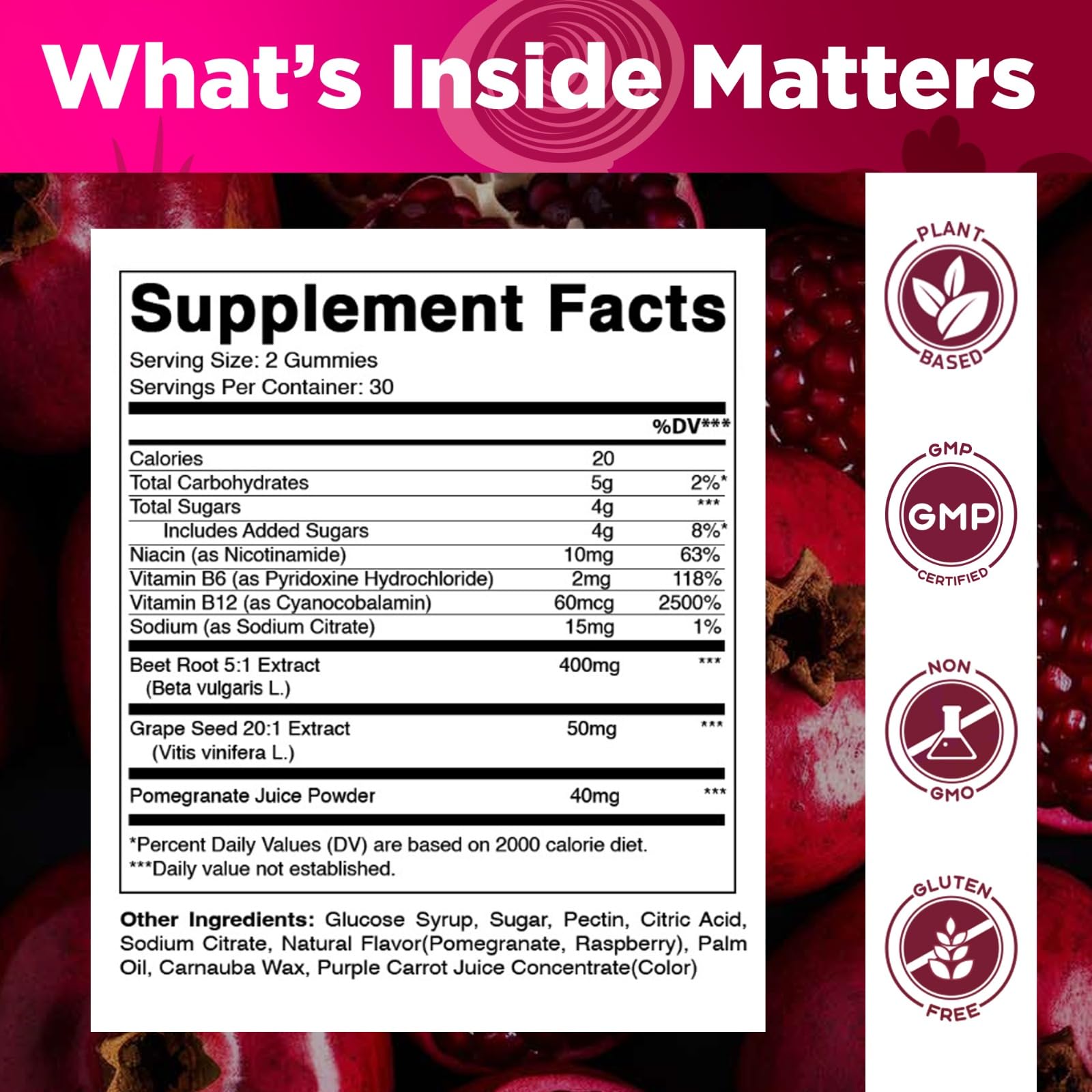 Vitamatic Blended Vitamin & Mineral Gummies packaging showing ingredients