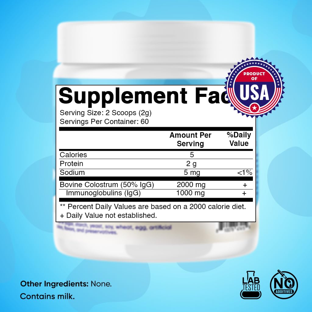 Vitamatic Bovine Colostrum Powder packaging side view