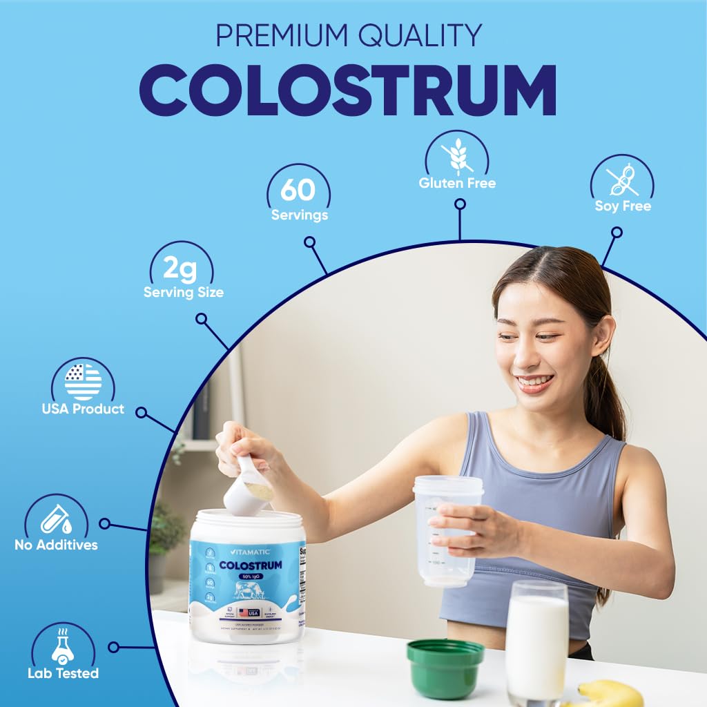 Vitamatic Bovine Colostrum Powder scoop with powder