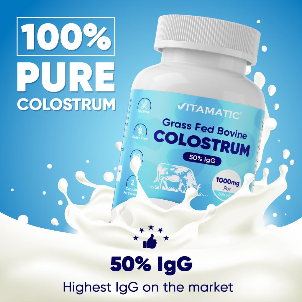 Vitamatic Bovine Colostrum Supplement 1000 mg capsules close-up