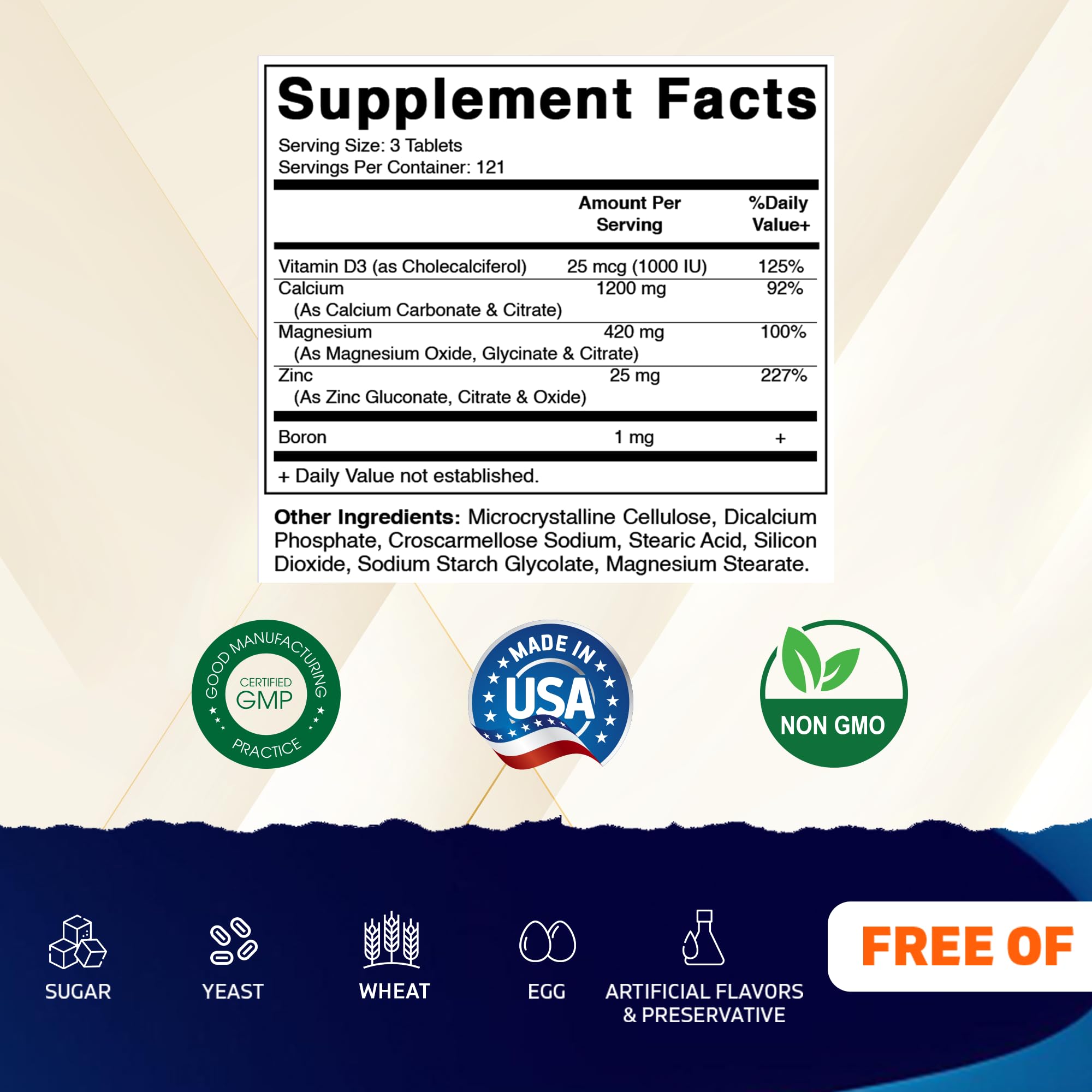 Vitamatic Calcium Magnesium Zinc Vitamin D3 Supplement bottle side view