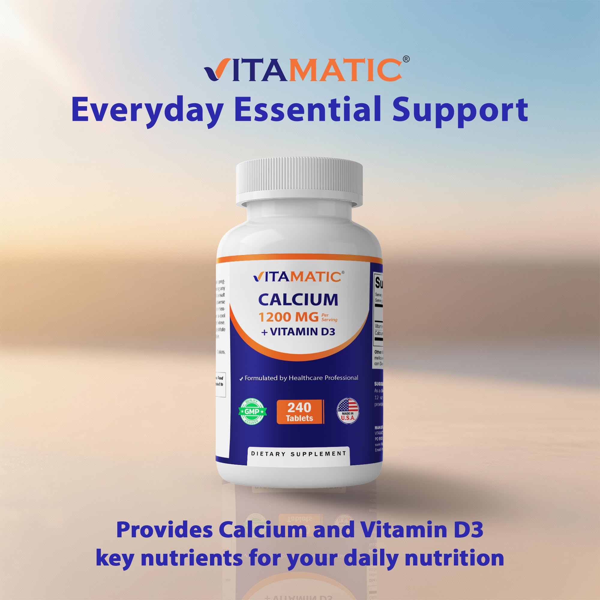Vitamatic Calcium with Vitamin D3 2 tablets on a surface