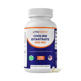 Vitamatic Choline Bitartrate Capsules front view with label