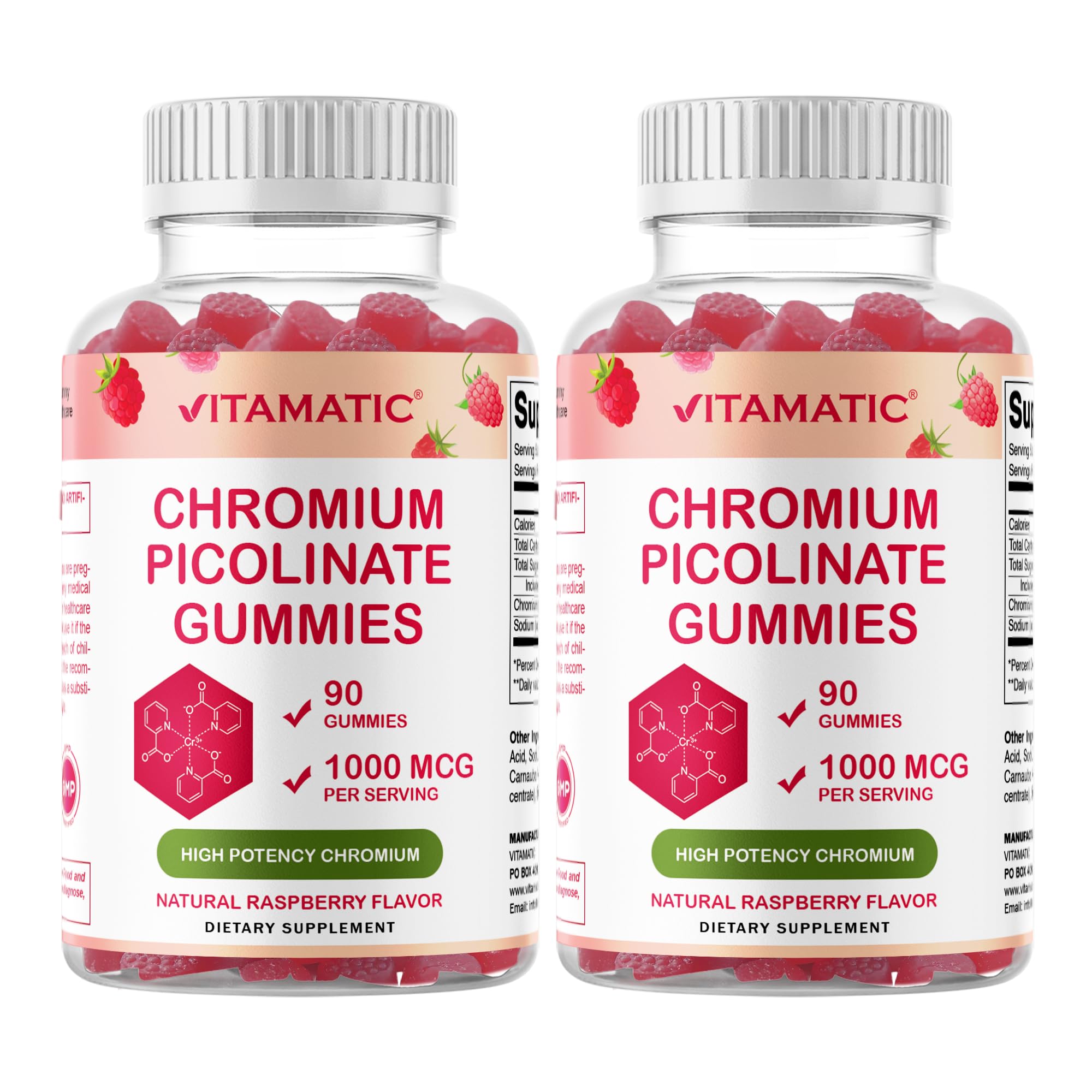 Vitamatic Chromium Picolinate 440g raspberry flavour front view