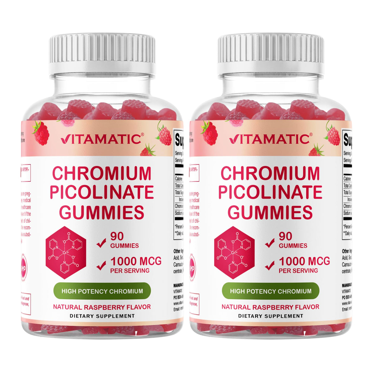 Vitamatic Chromium Picolinate 440g raspberry flavour front view