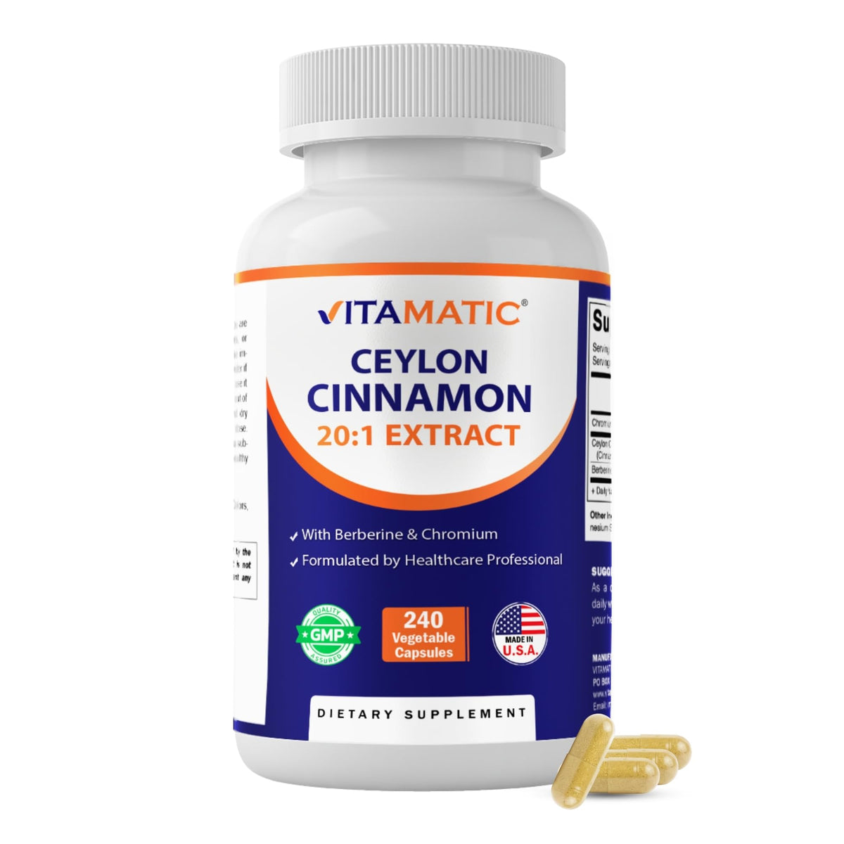 Vitamatic Cinnamon Supplement 60 capsules front view