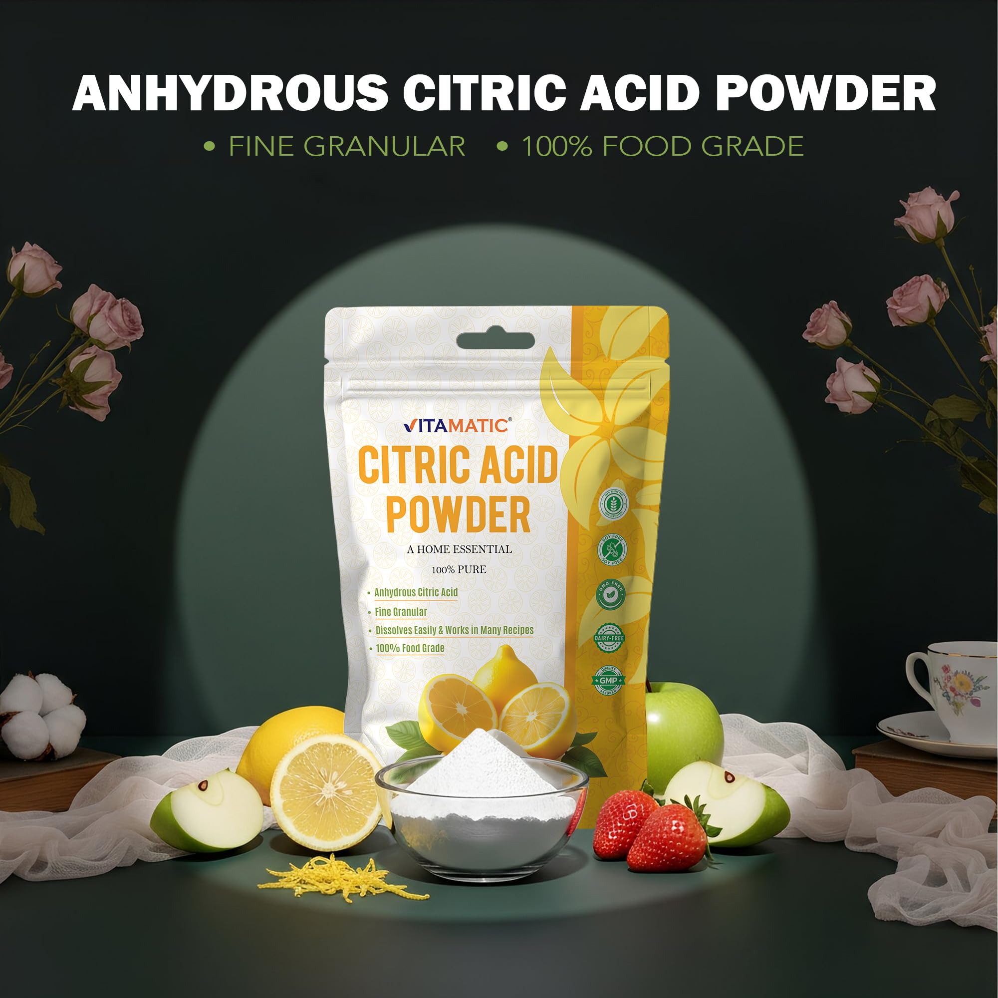 Vitamatic Citric Acid 5 lb crystalline granules close-up of granules