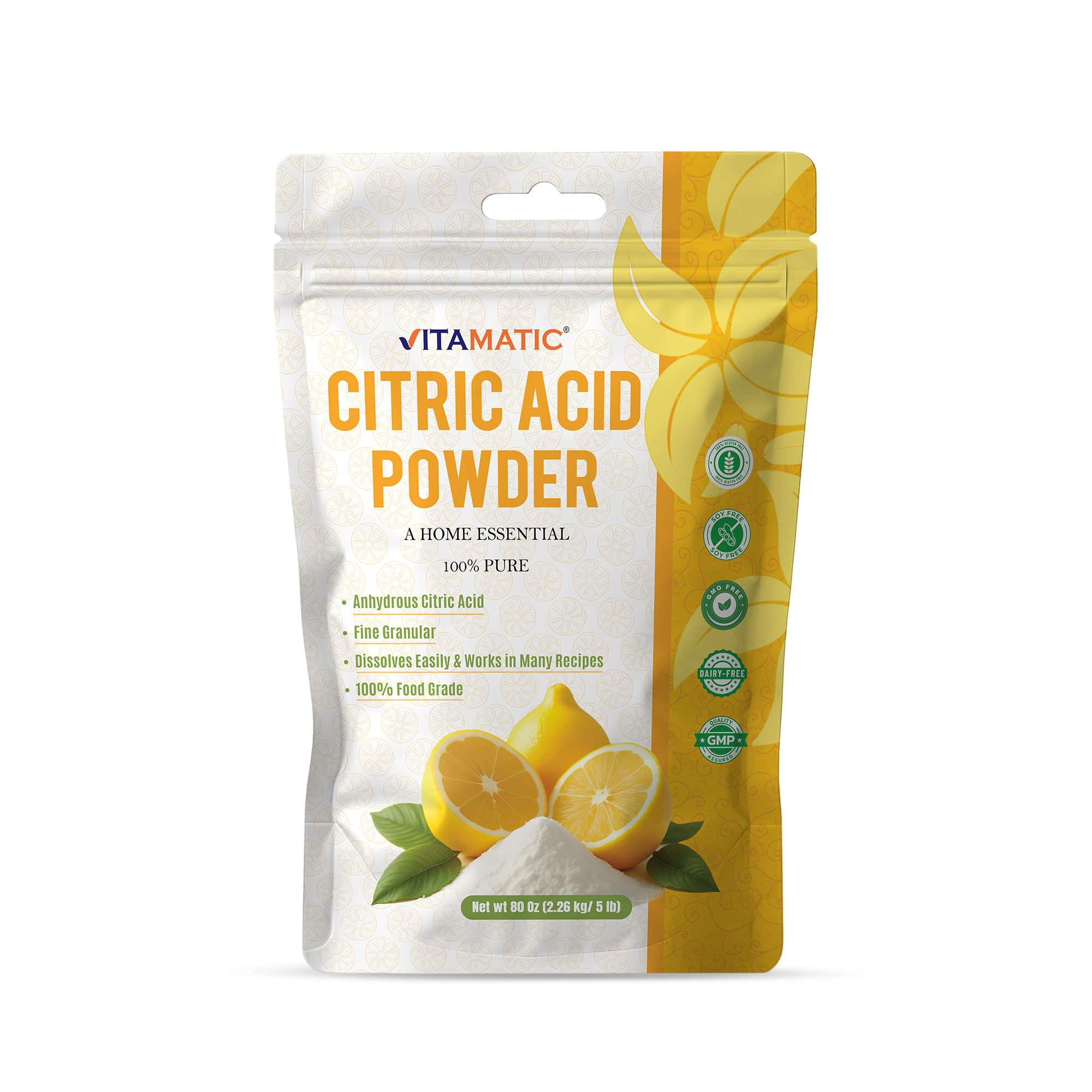 Vitamatic Citric Acid 5 lb crystalline granules package front view
