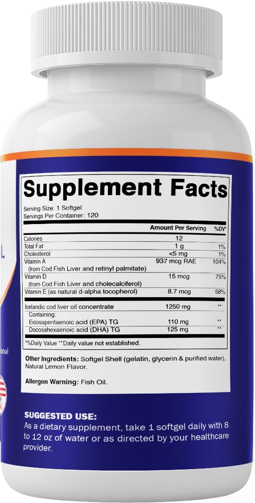 Vitamatic Cod Liver Oil Softgel Capsules 1000mg with a measuring spoon