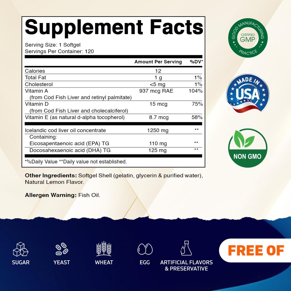 Vitamatic Cod Liver Oil Softgel Capsules side view