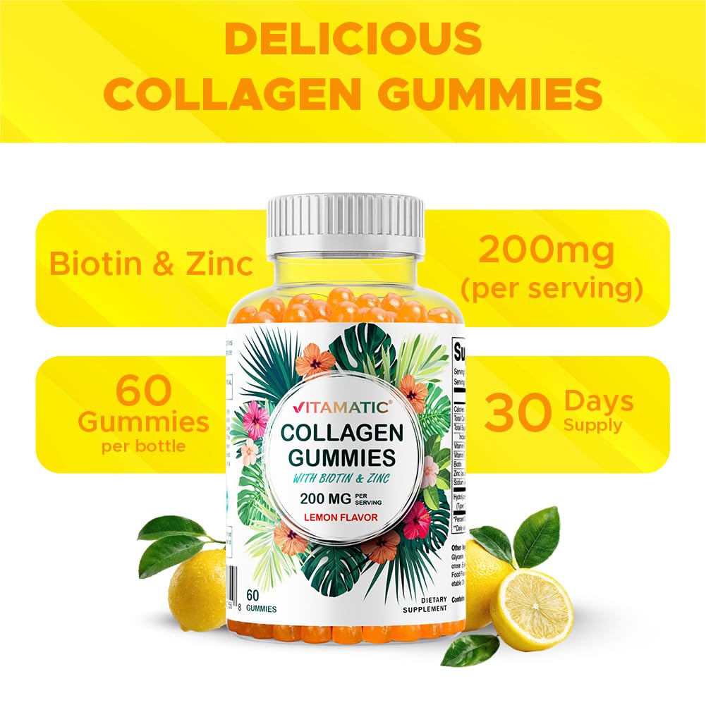Vitamatic Collagen Gummies on a wooden table