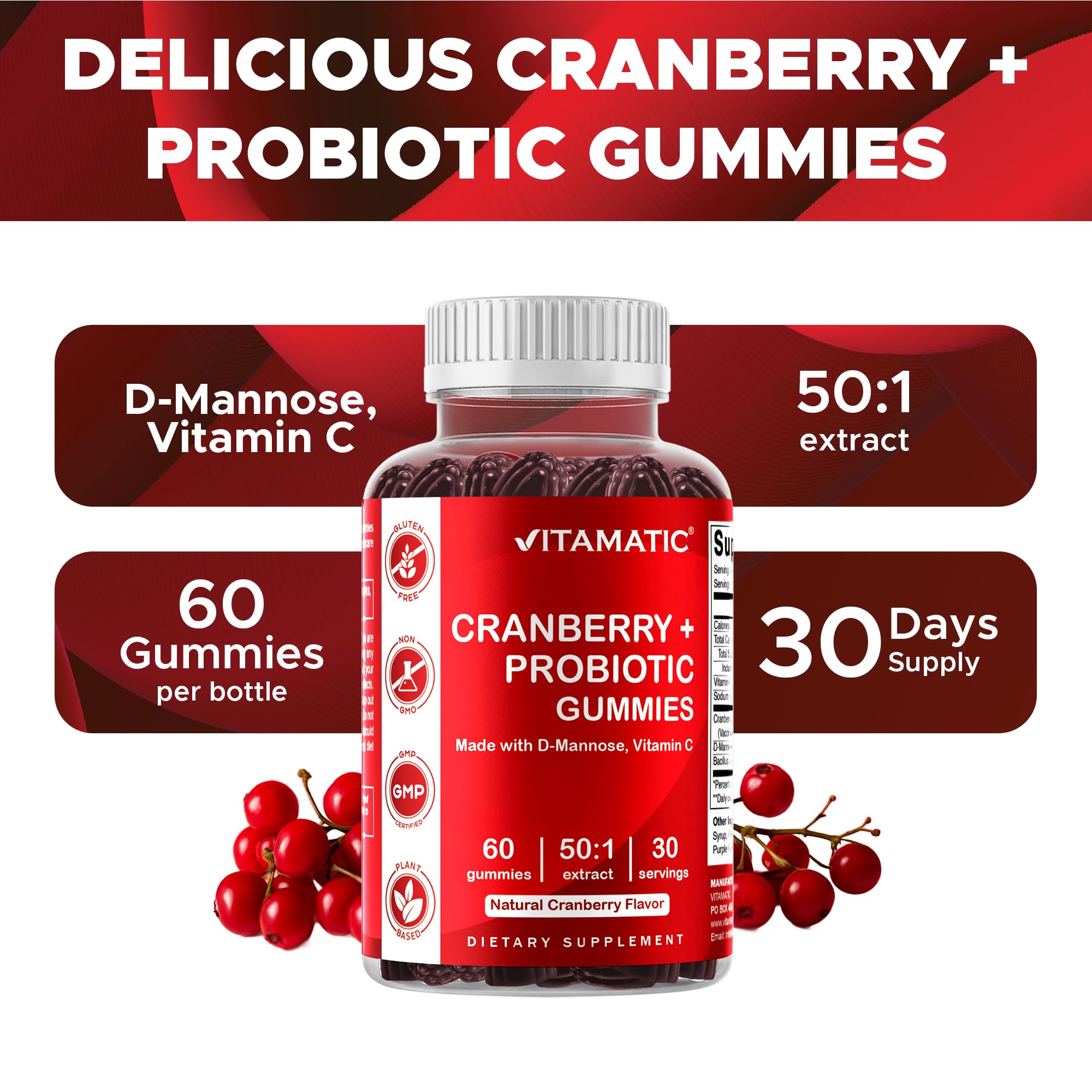 Vitamatic Cranberry Gummies ingredients list on packaging
