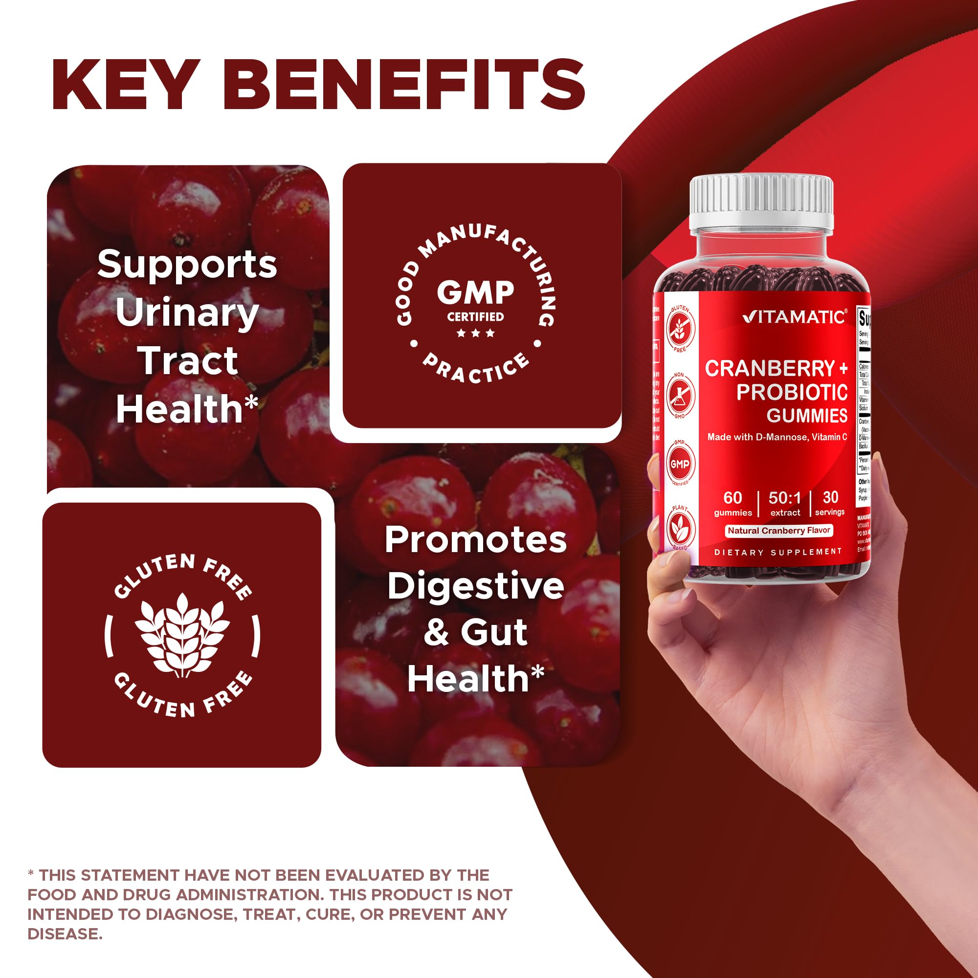 Vitamatic Cranberry Gummies side view of the bottle