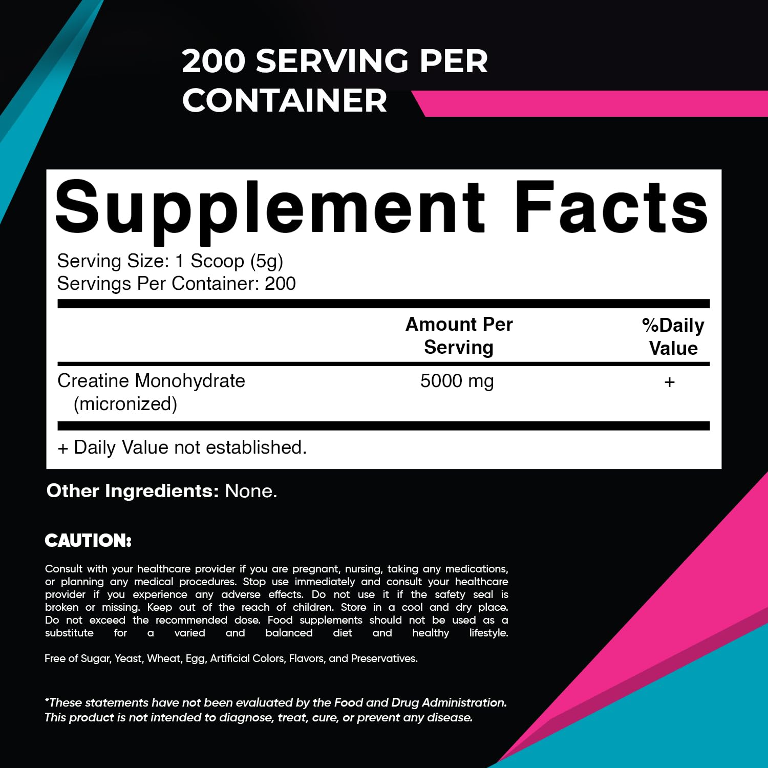 Vitamatic Creatine Monohydrate Powder back view showing nutritional information