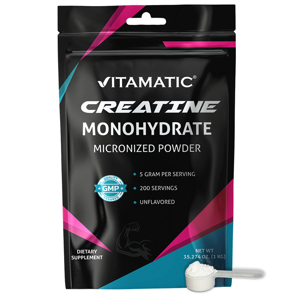 Vitamatic Creatine Monohydrate Powder front view with packaging