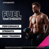Vitamatic Creatine Monohydrate Powder lifestyle scene with gym equipment