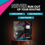 Vitamatic Creatine Monohydrate Powder side view with dimensions