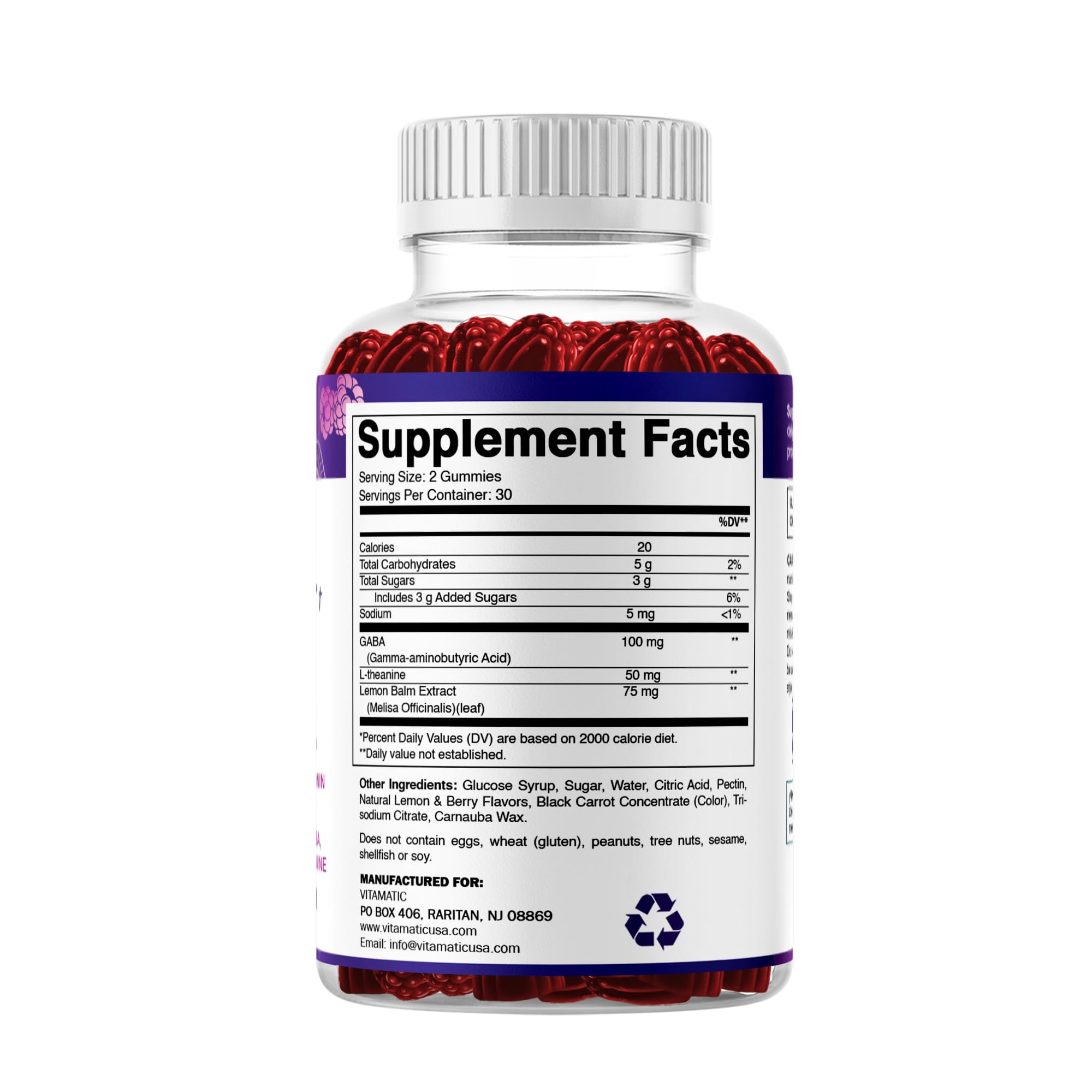 Vitamatic daily wellness Gummies back view showing nutritional information