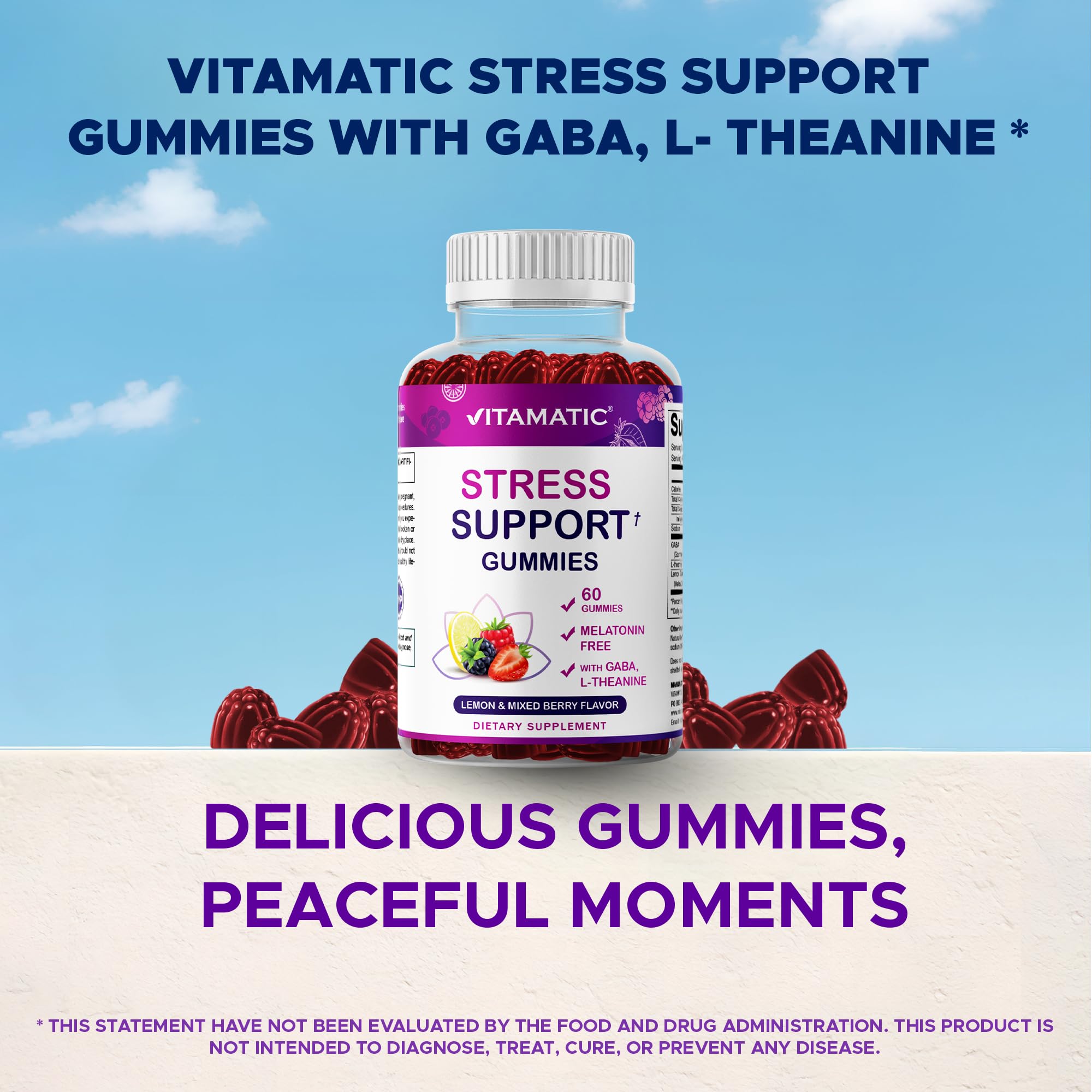 Vitamatic daily wellness Gummies with a hand holding one gummy