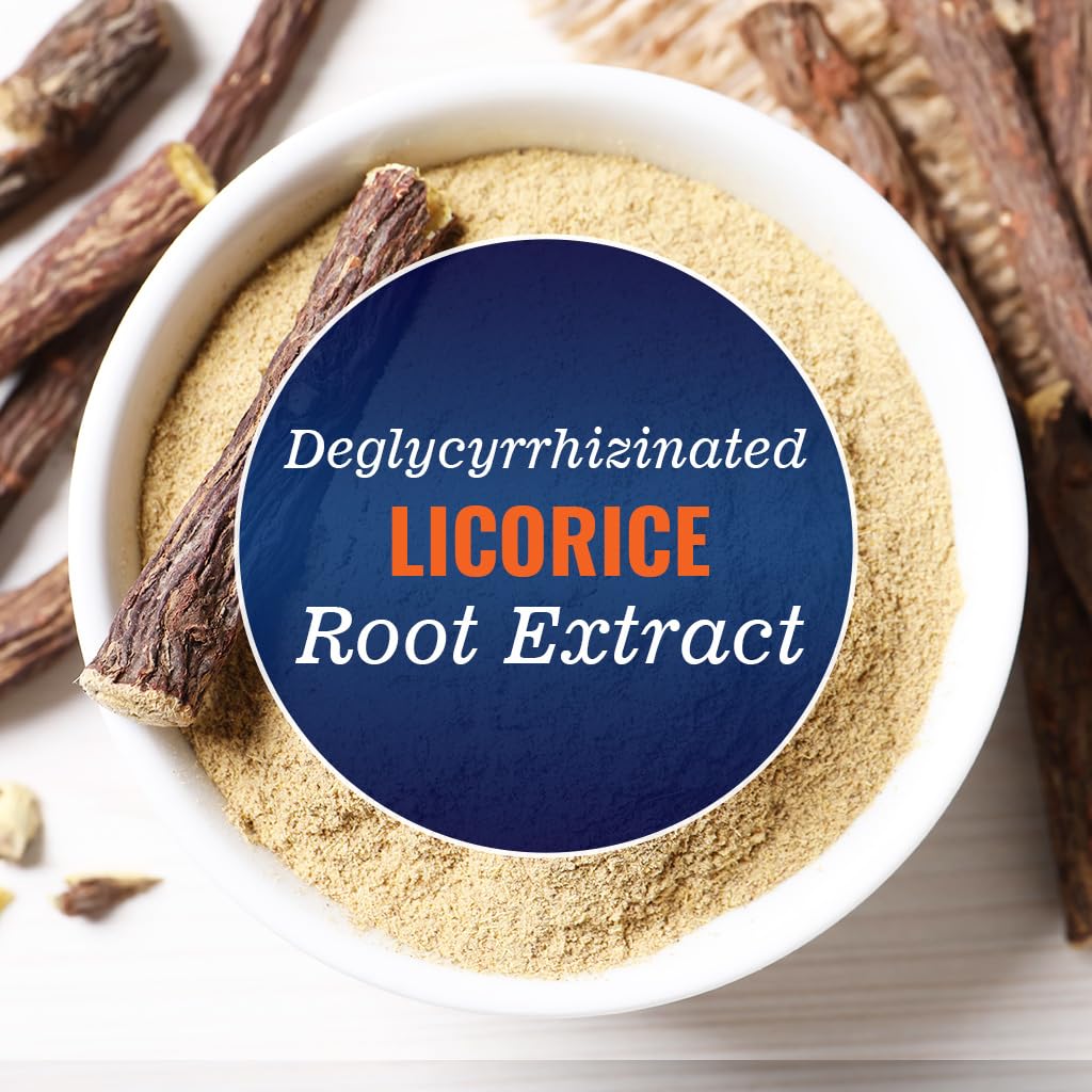 Vitamatic DGL Licorice Root Capsules 380mg capsules on a table