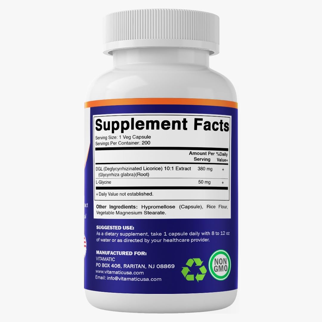Vitamatic DGL Licorice Root Capsules 380mg packaging details
