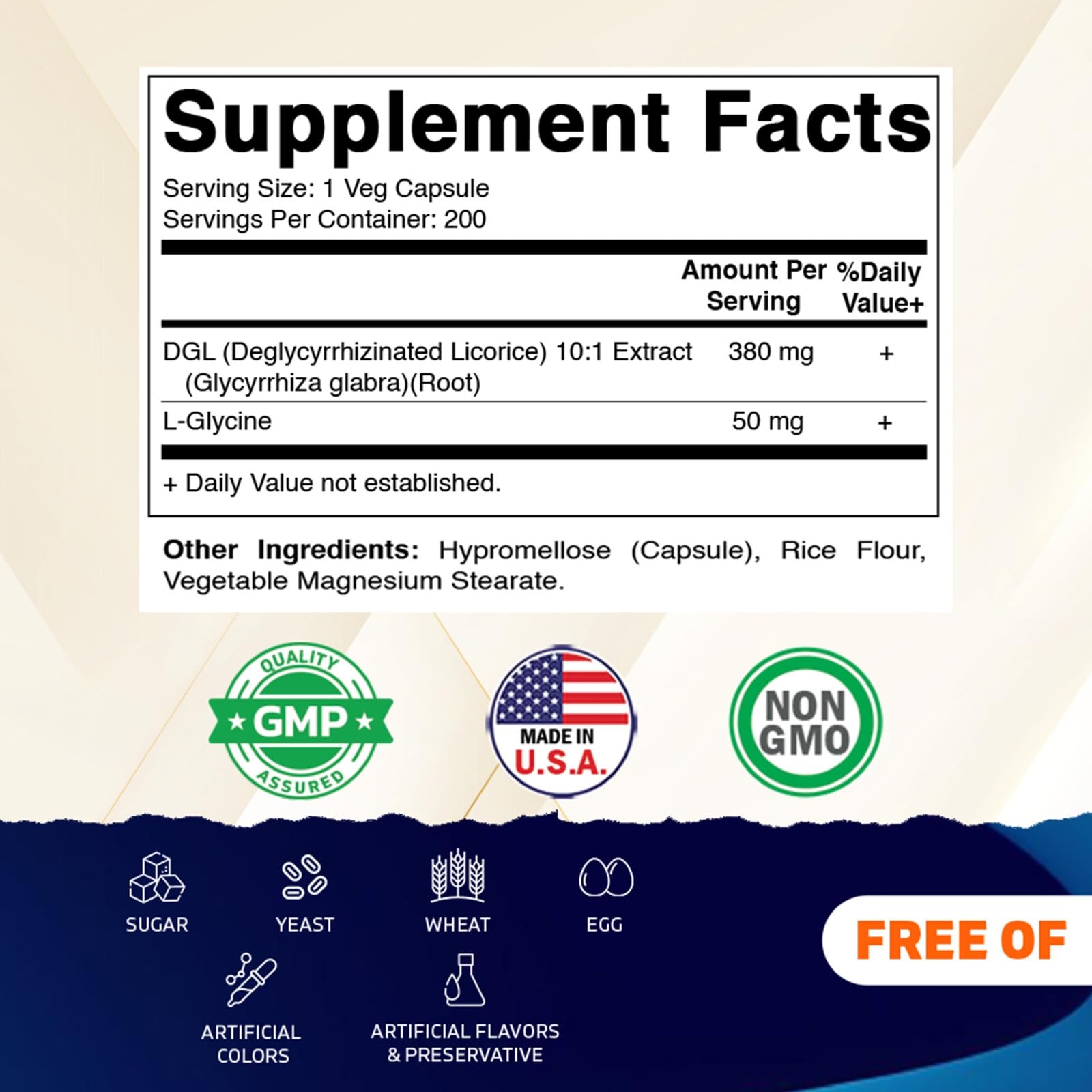 Vitamatic DGL Licorice Root Capsules 380mg side view