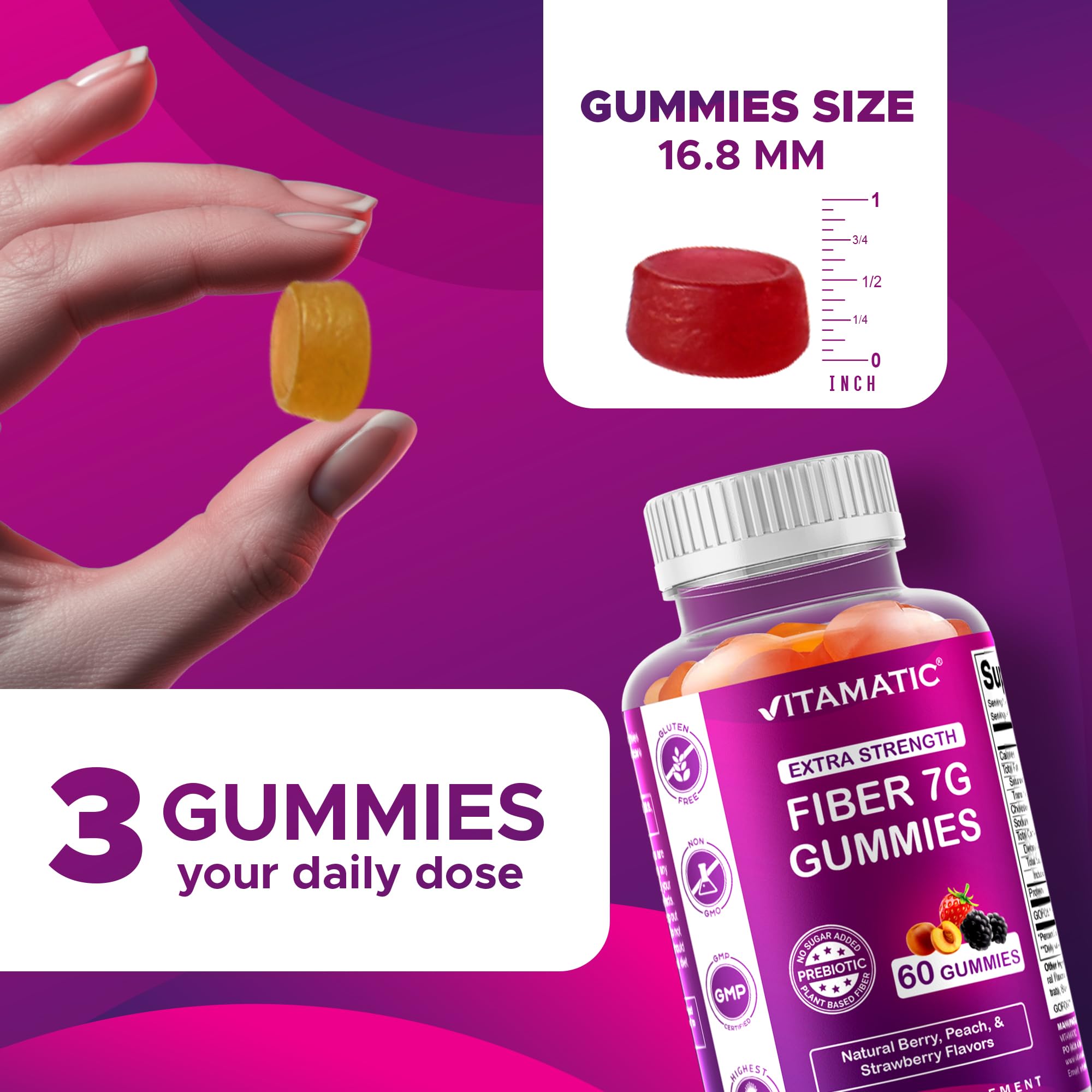 Vitamatic Dietary Fibre Gummies on a wooden table