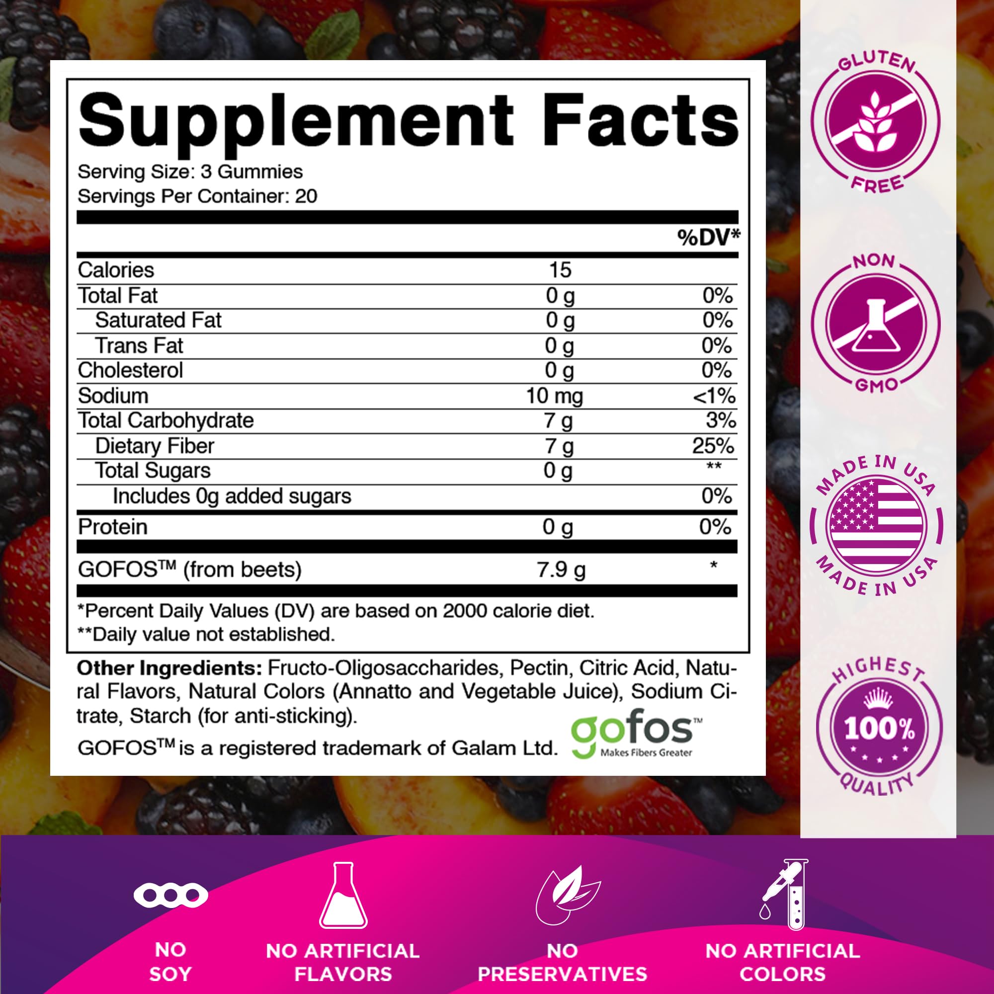 Vitamatic Dietary Fibre Gummies packaging side view