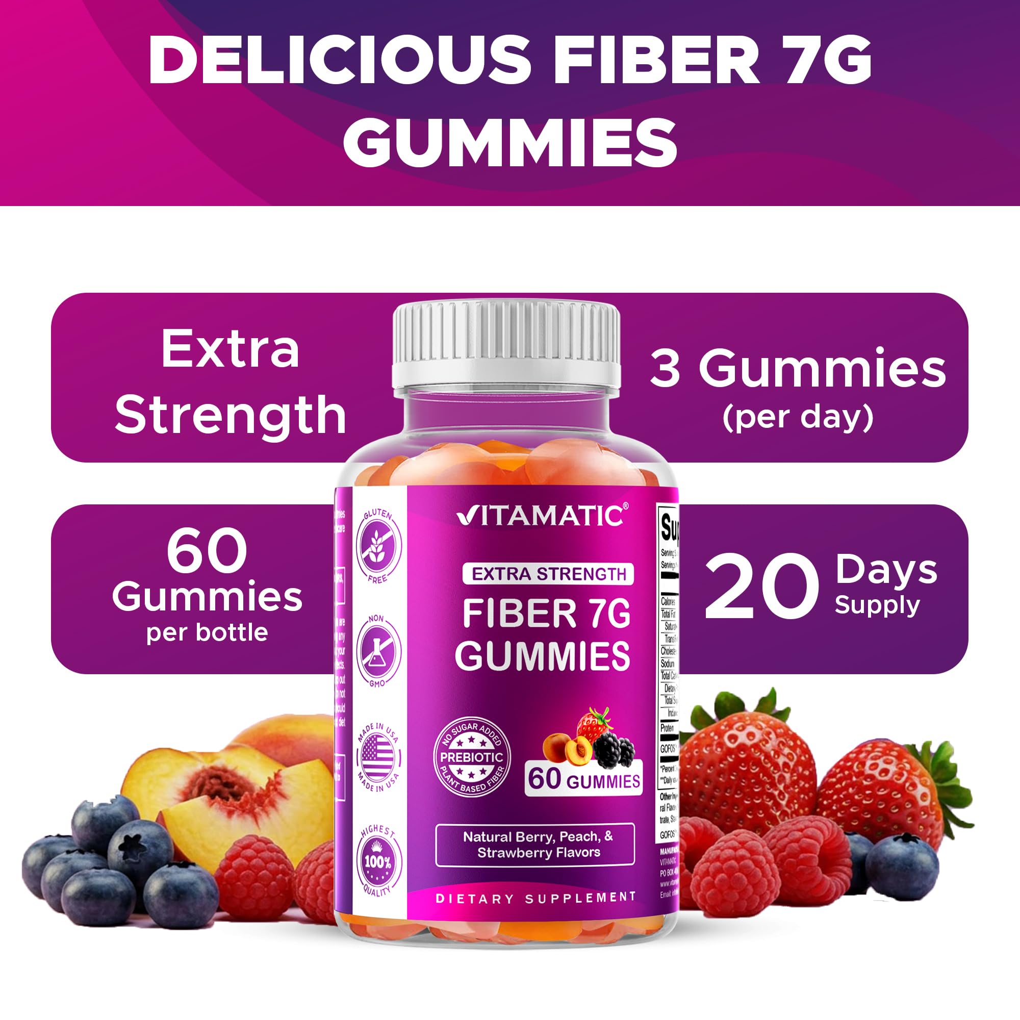Vitamatic Extra Strength Fibre Supplement capsules on a wooden table